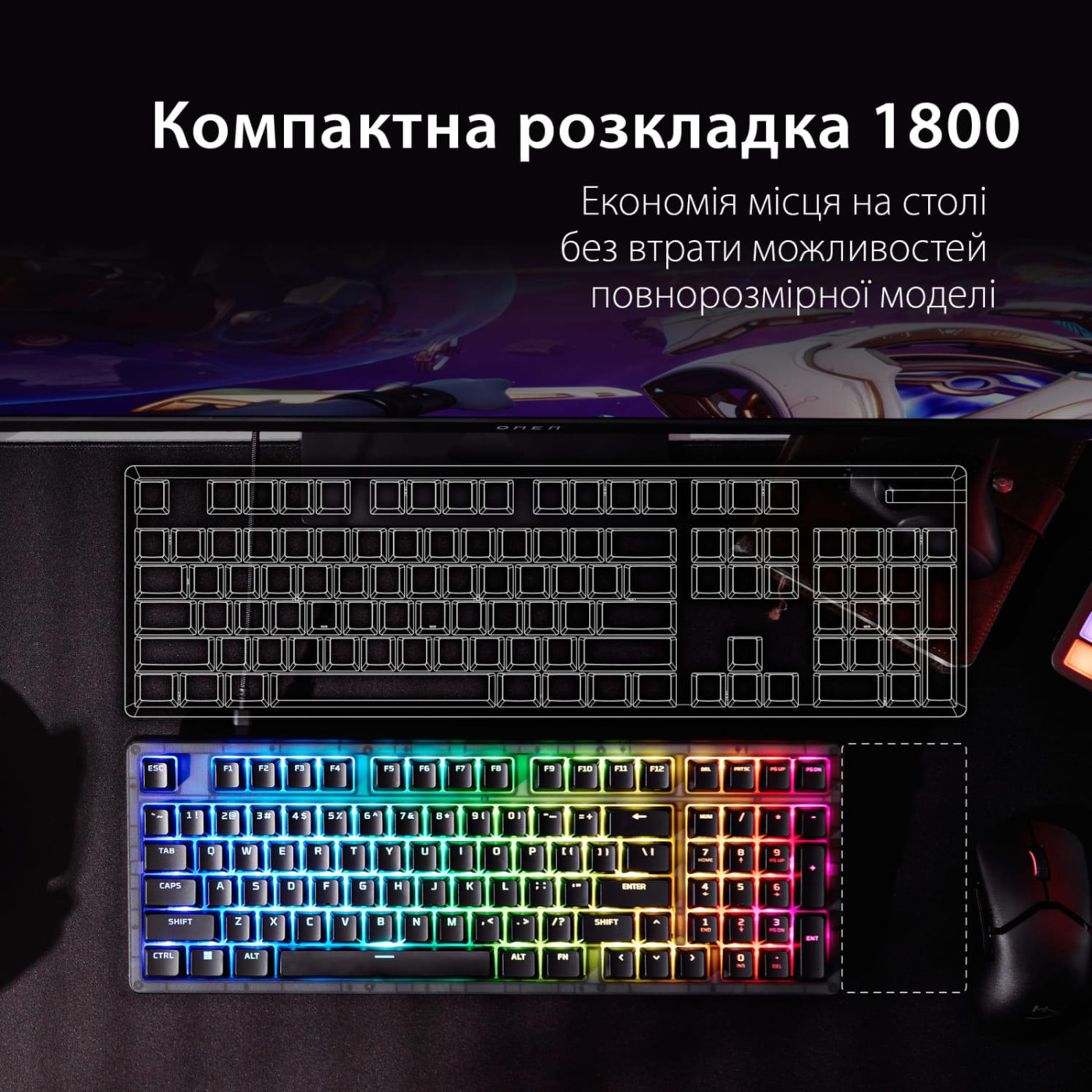 Клавіатура HyperX Alloy Origins 2 1800 103key Red USB-A Hot-Swap EN/UA RGB Black (B4QS4AA)