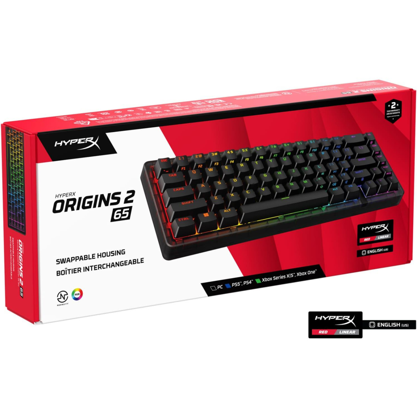 Клавіатура HyperX Alloy Origins 2 65key Red USB-A Hot-Swap EN/UA RGB Black (B4QS3AA)