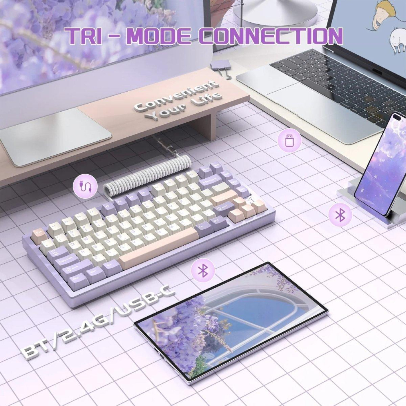 Клавиатура Attack Shark X75 RGB Kailh MX Crystal Switches Wireless (AS-6972792471464-TP-UA) Twilight Purple (G-000004025)