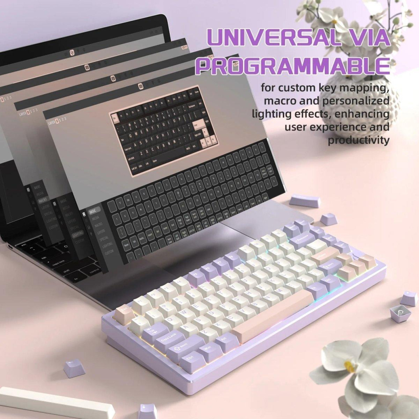 Клавиатура Attack Shark X75 RGB Kailh MX Crystal Switches Wireless (AS-6972792471464-TP-UA) Twilight Purple (G-000004025)