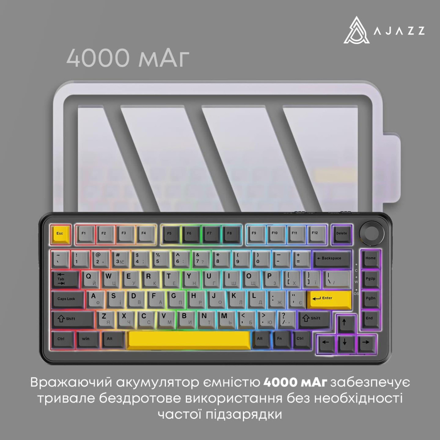 Клавіатура Ajazz AK820 MAX PLUS Daydream Switch Black Gray Yellow 3 (AK820MAX-DD-BGY)