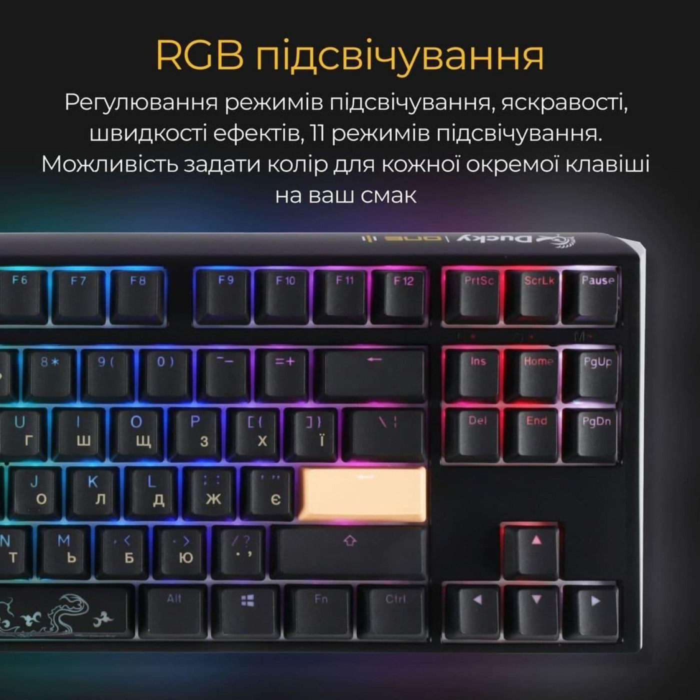 Клавіатура Ducky One 3 TKL Cherry MX Silent Red RGB Black UA (DKON2187ST-SUAPXCLAWSC1) Б/в