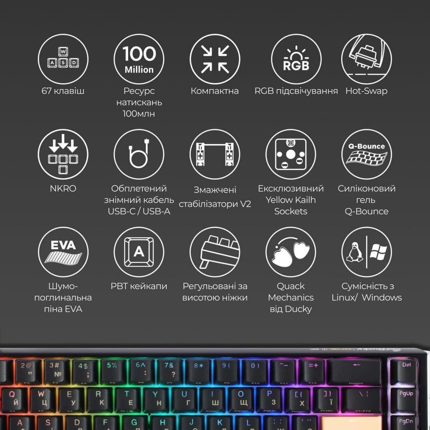 Клавиатура Ducky One 3 SF Cherry MX Brown RGB Black UA (DKON2167ST-BUAPXCLAWSC1)