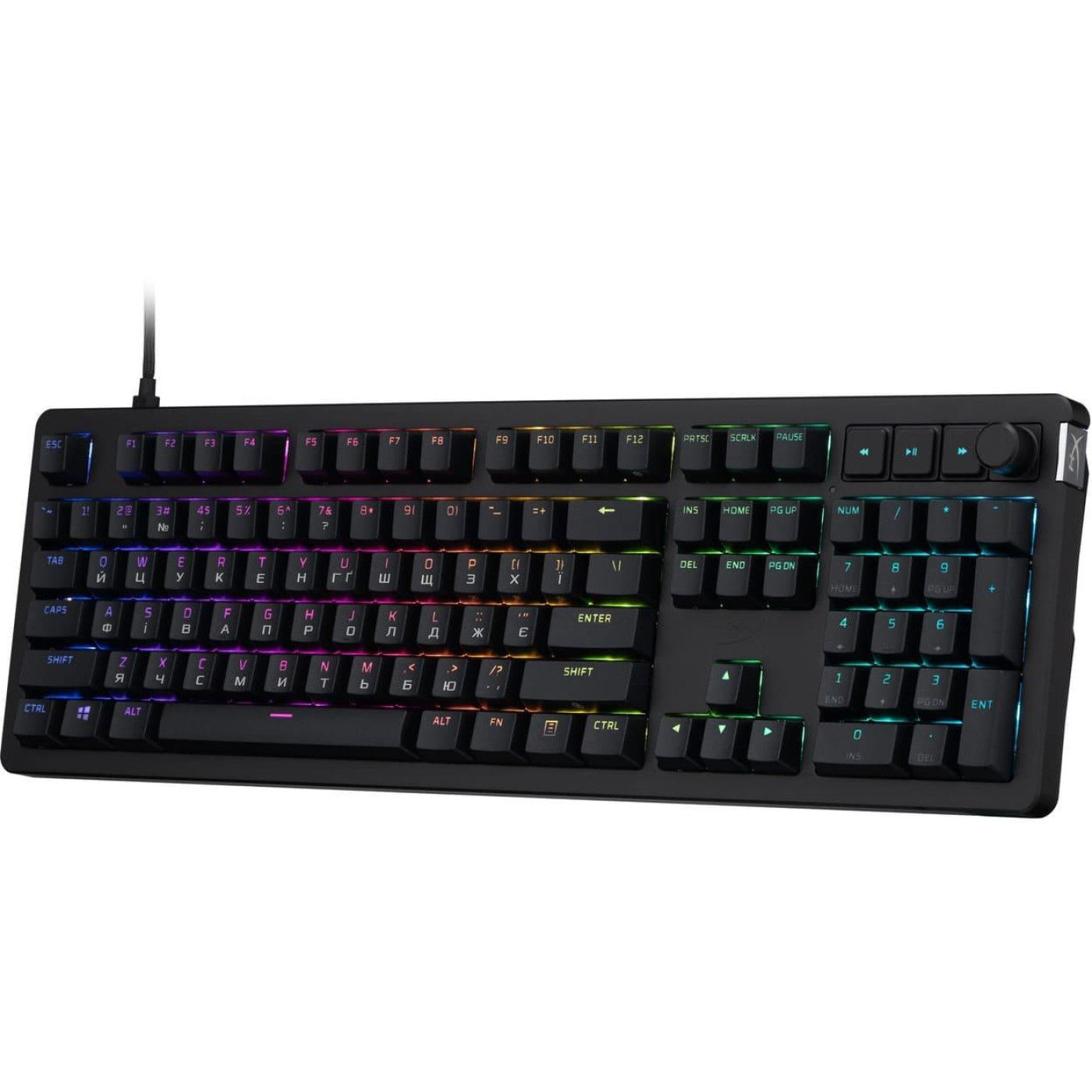 Клавіатура HyperX Alloy Rise 106key, Red, USB-A, EN/UA, RGB, чорний (7G7A3AA)