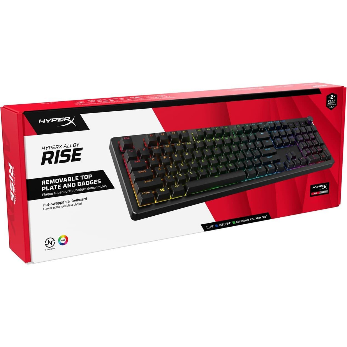 Клавіатура HyperX Alloy Rise 106key, Red, USB-A, EN/UA, RGB, чорний (7G7A3AA)