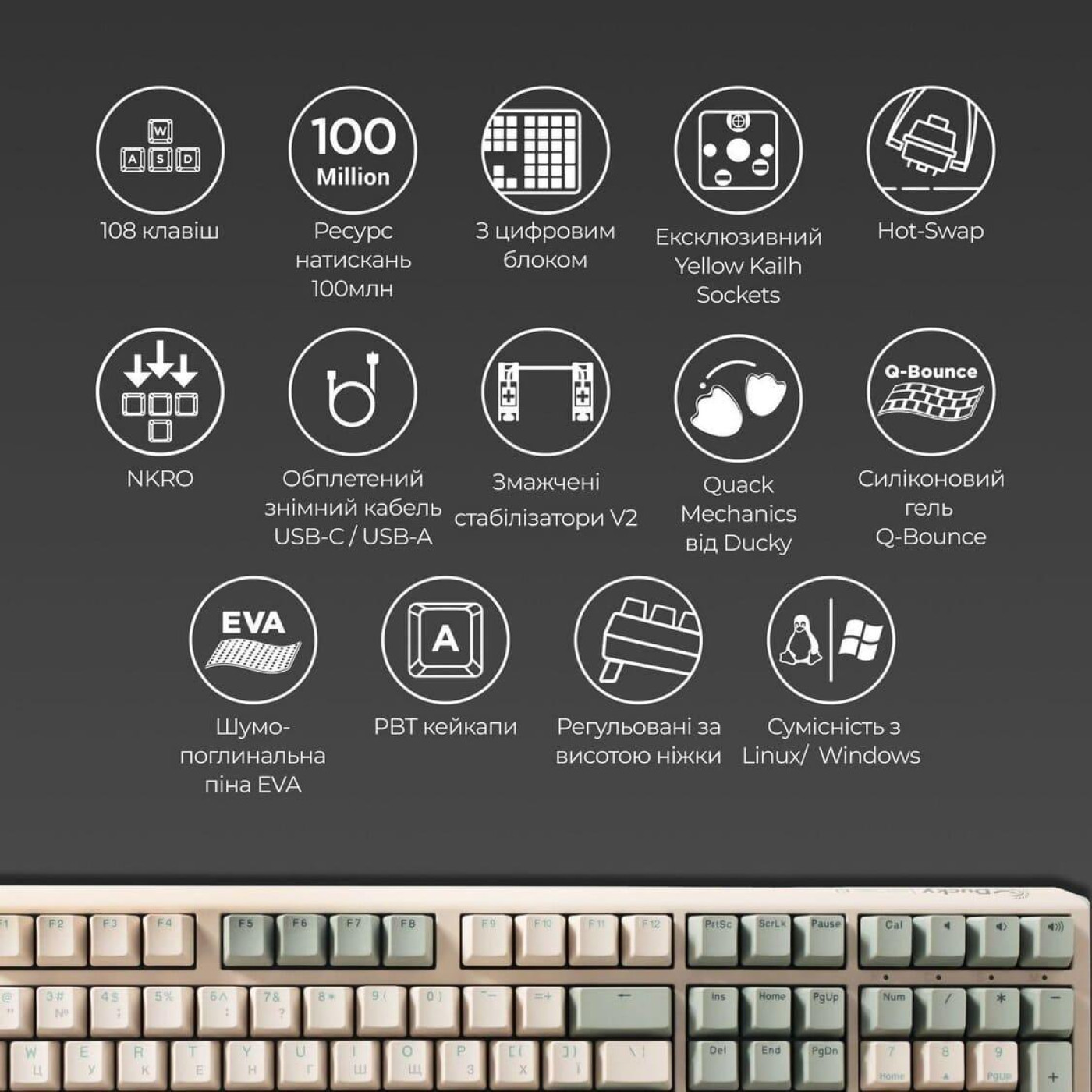 Клавиатура Ducky One 3 Cherry MX Brown Matcha Cream UA (DKON2108-BUAPXМAEGGC1)