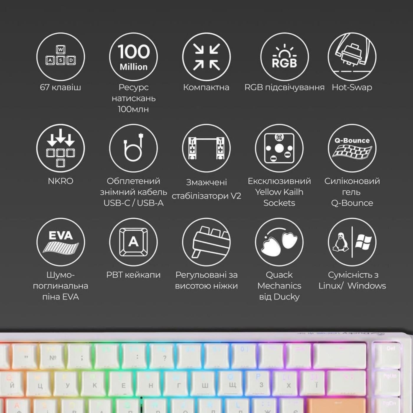 Клавиатура Ducky One 3 SF Cherry MX Brown RGB White UA (DKON2167ST-BUAPXPWWWSC1)