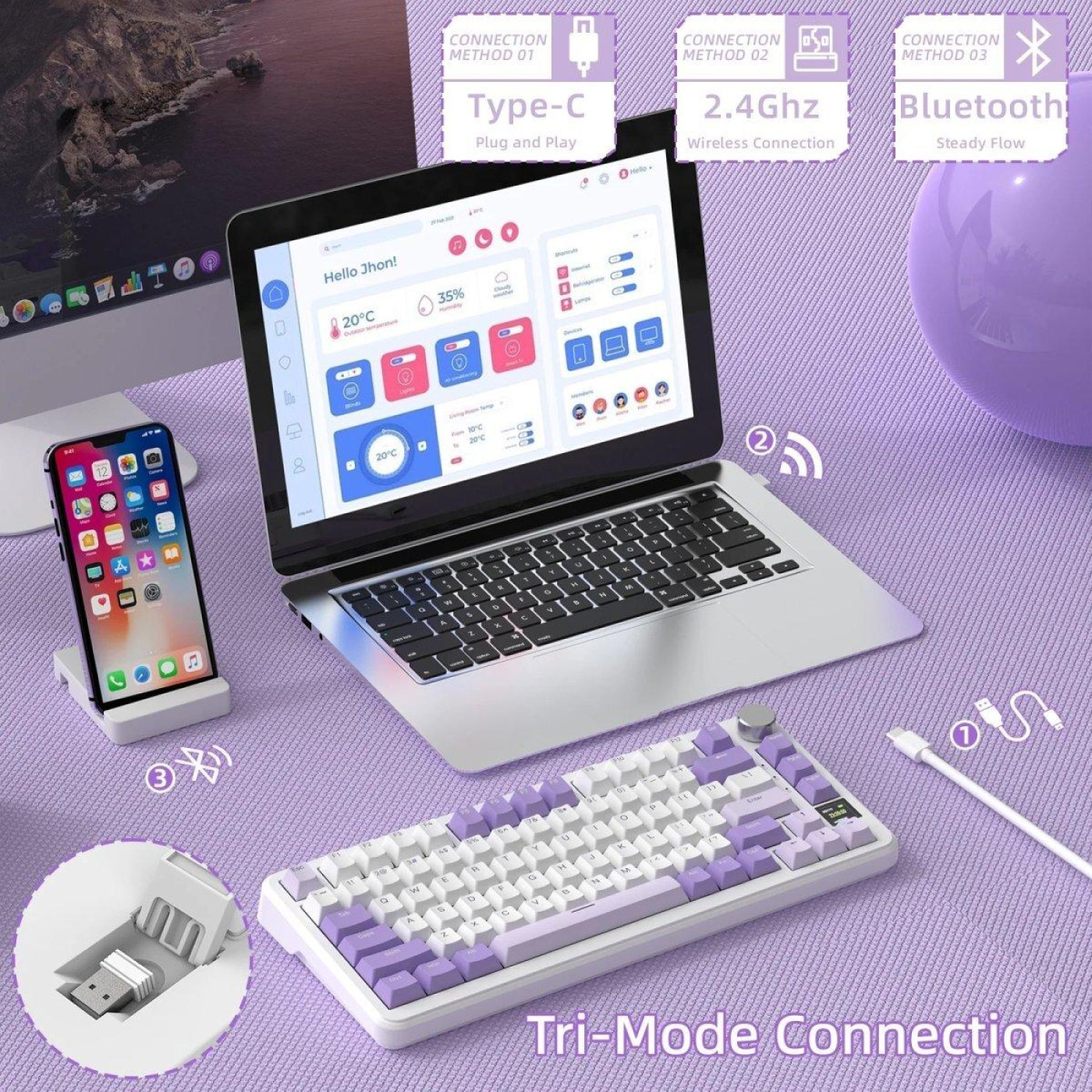 Клавіатура Attack Shark X85 Pro RGB Linear Blueberry Switches Wireless (AS-6972792471105-L) Lavender (G-000004028)