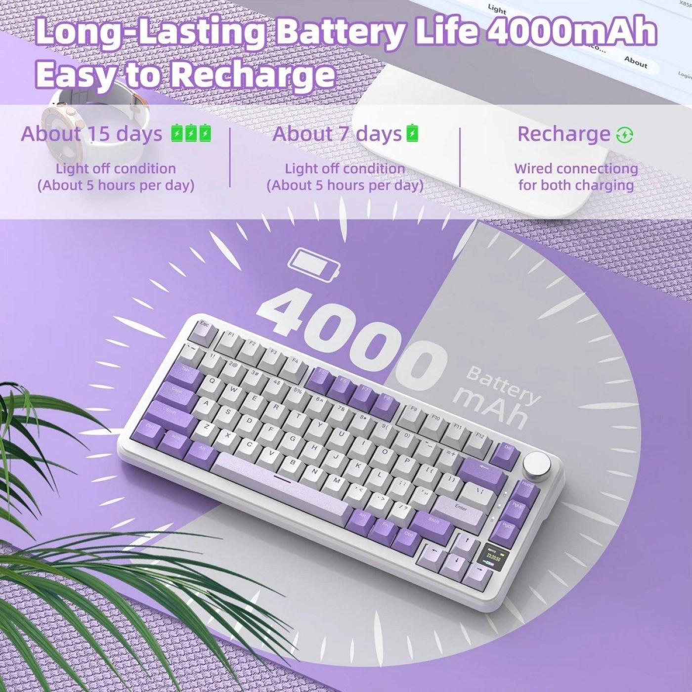 Клавіатура Attack Shark X85 Pro RGB Linear Blueberry Switches Wireless (AS-6972792471105-L) Lavender (G-000004028)
