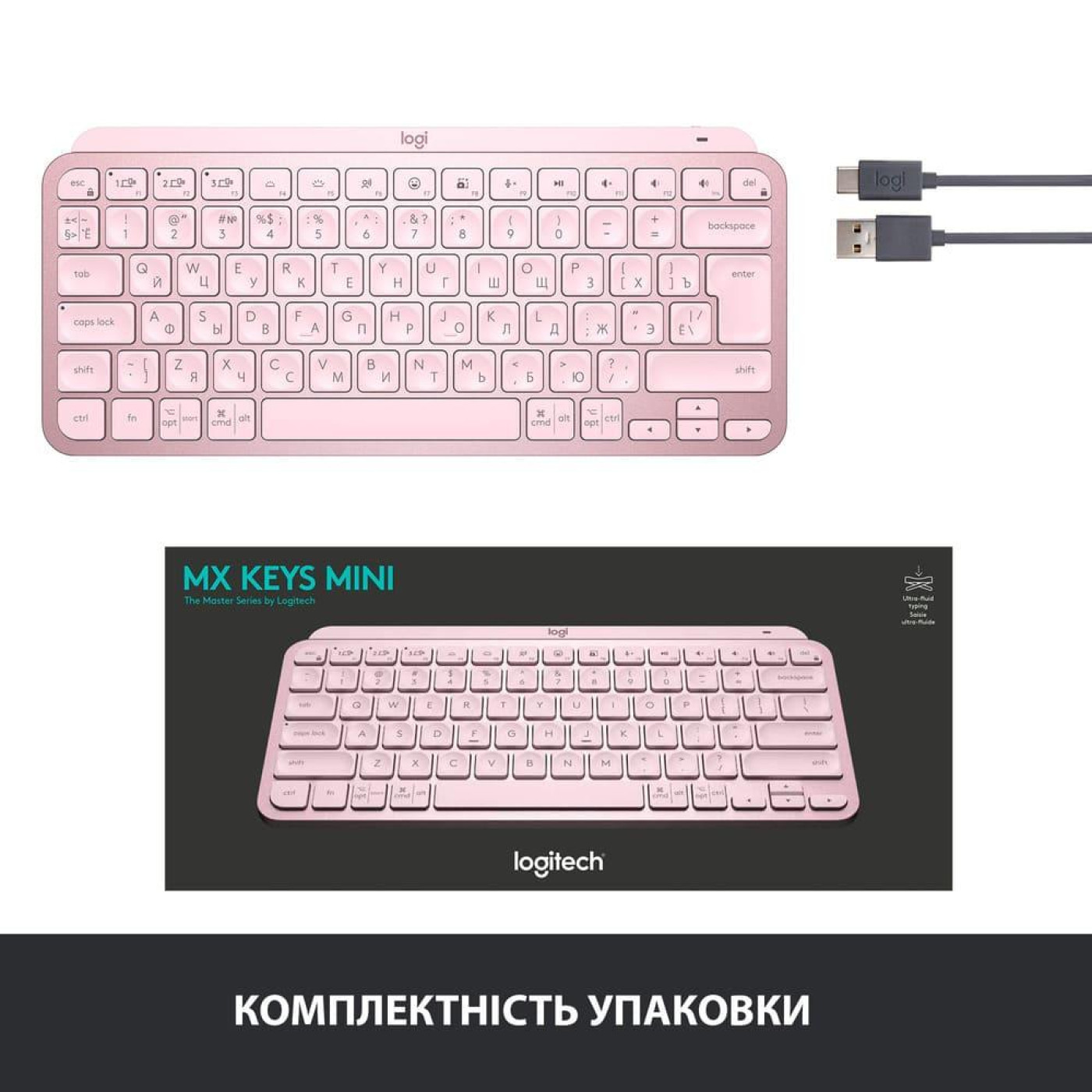 Клавиатура Logitech MX Keys Mini Wireless Illuminated Rose (920-010500)