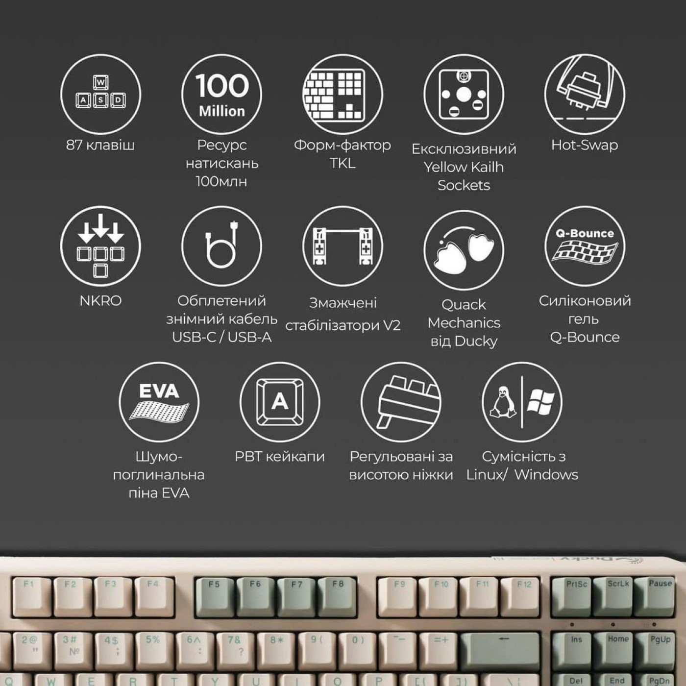 Клавиатура Ducky One 3 TKL Cherry MX Brown Matcha Cream UA (DKON2187-BUAPXМAEGGC1)