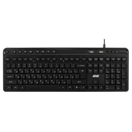 Клавіатура 2E KS1100 104key 2xUSB HUB EN/UK Black (2E-KS1100UB_UA)