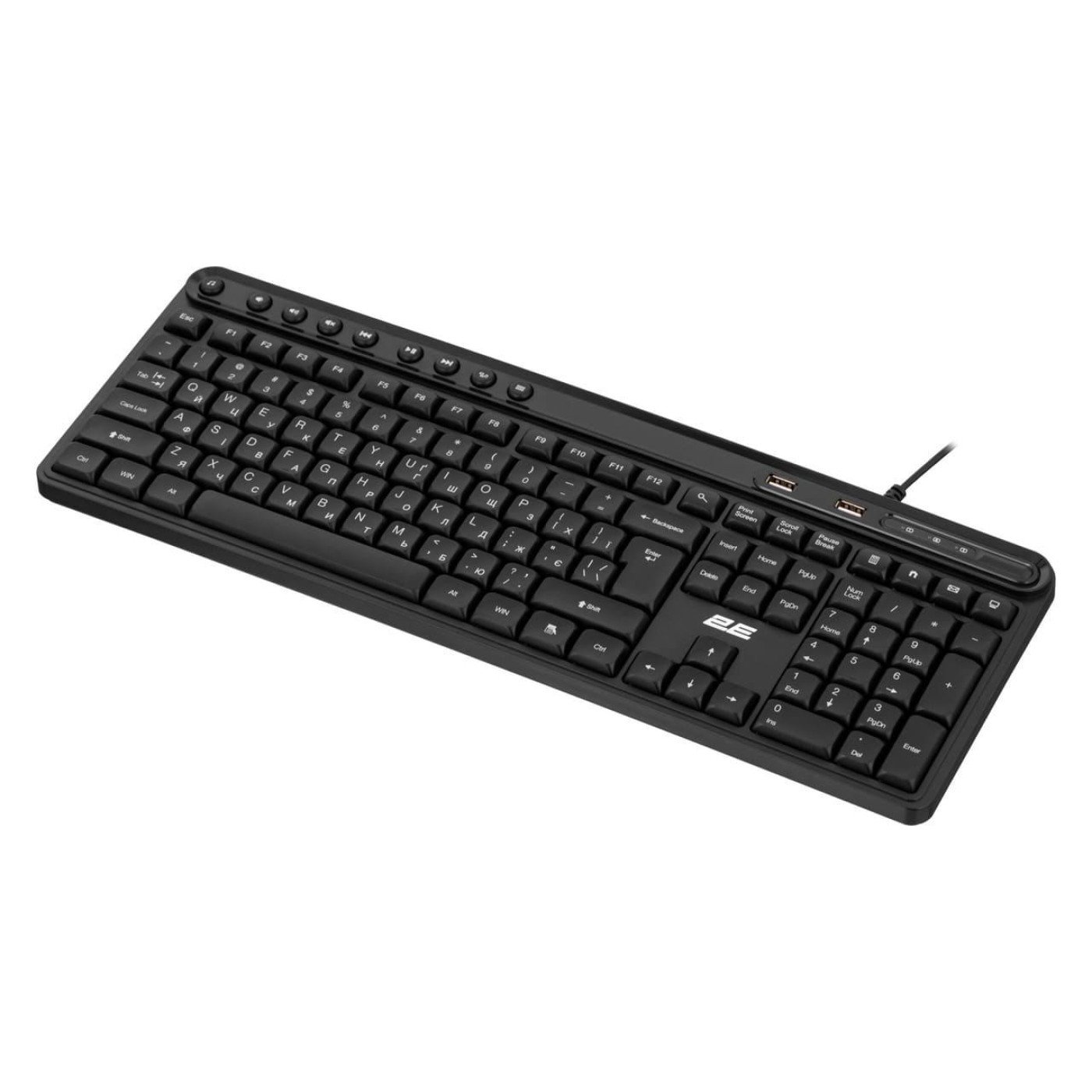 Клавіатура 2E KS1100 104key 2xUSB HUB EN/UK Black (2E-KS1100UB_UA)
