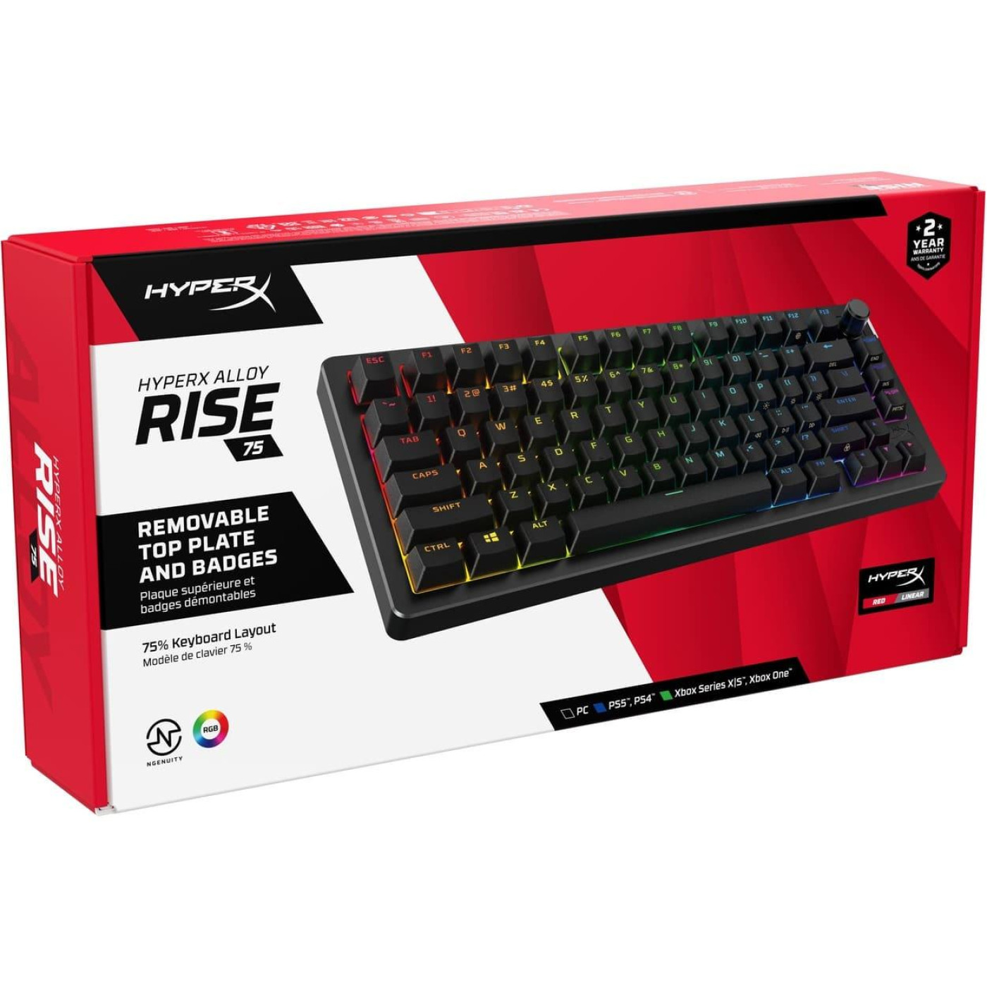 Клавиатура HyperX Alloy Rise 75key, Red, USB-A, EN/UA, RGB, чорний (7G7A4AA)