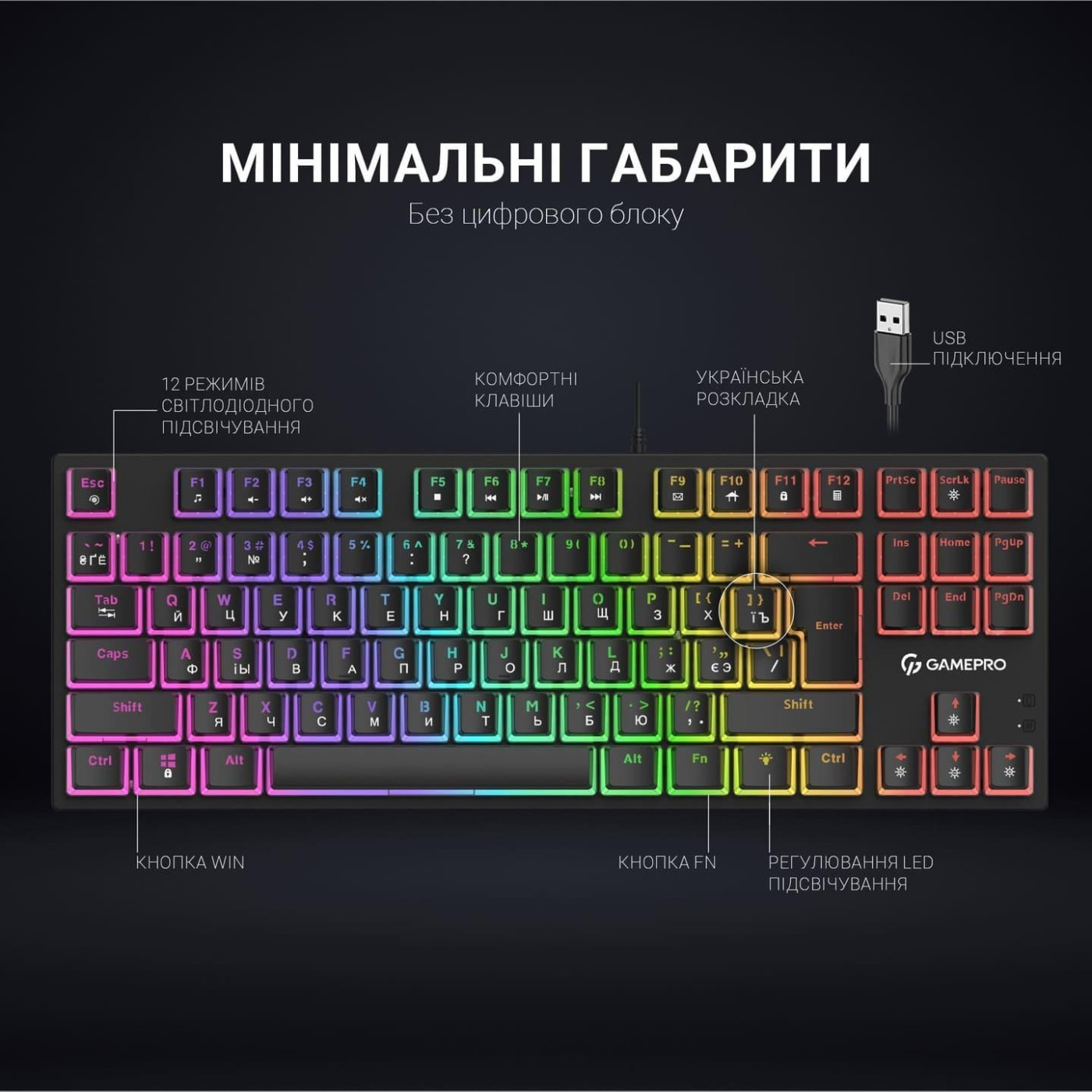 Клавиатура GamePro MK80R Red Switch RGB USB Black (MK80R)