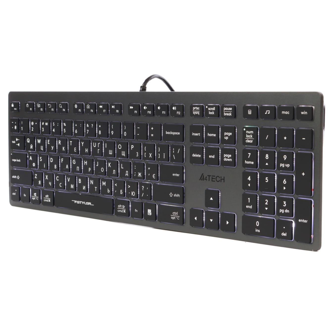 Клавіатура A4Tech Fstyler FX60H White Backlit USB Grey (FX60H USB (Grey) White backlit)