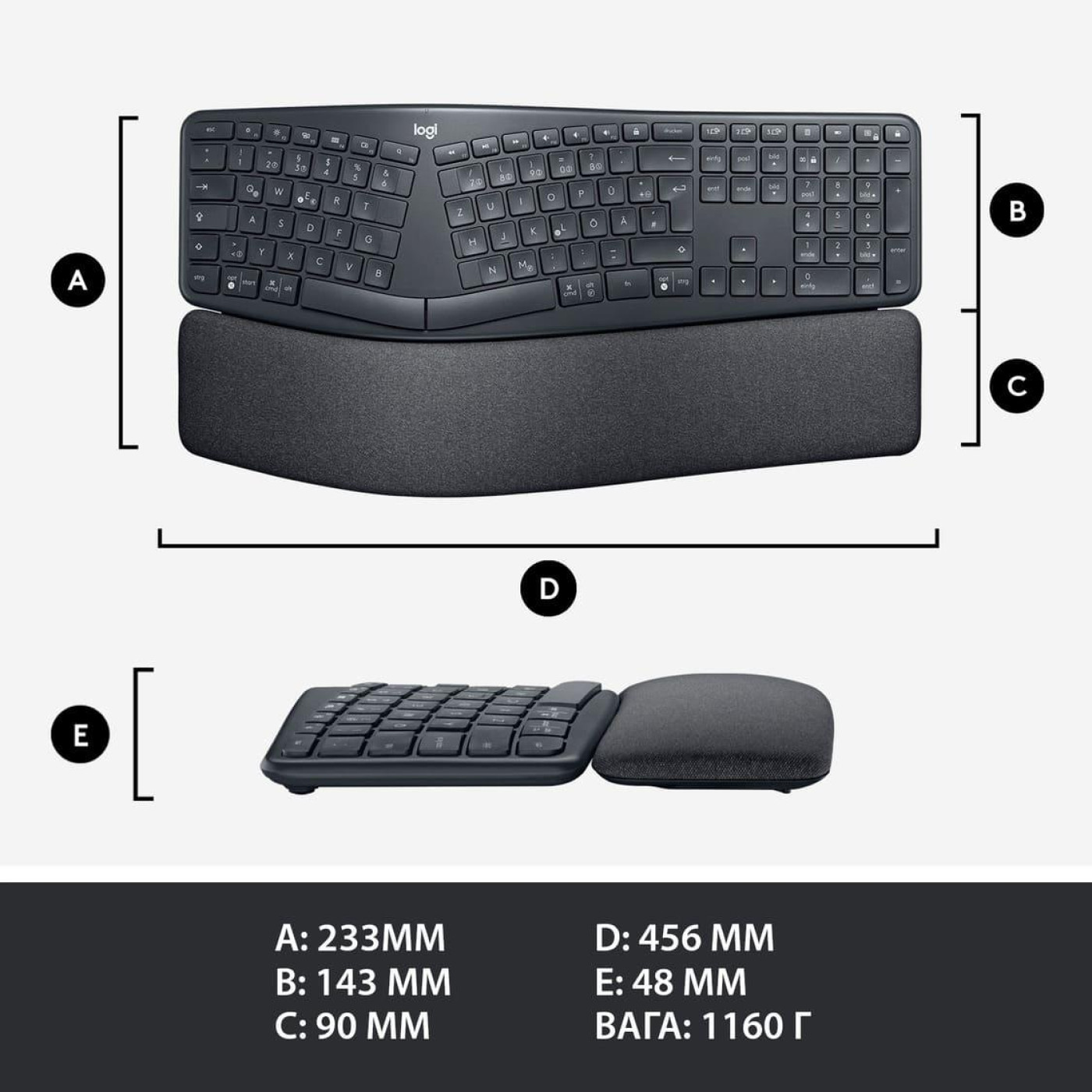 Клавиатура Logitech K860 ERGO Graphite (920-010108)