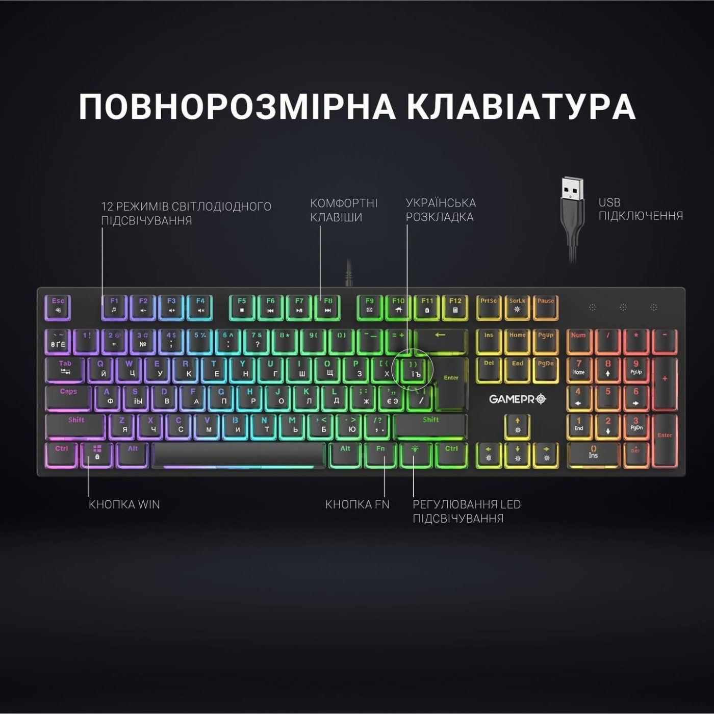 Клавиатура GamePro MK85R Red Switch RGB USB Black (MK85R)