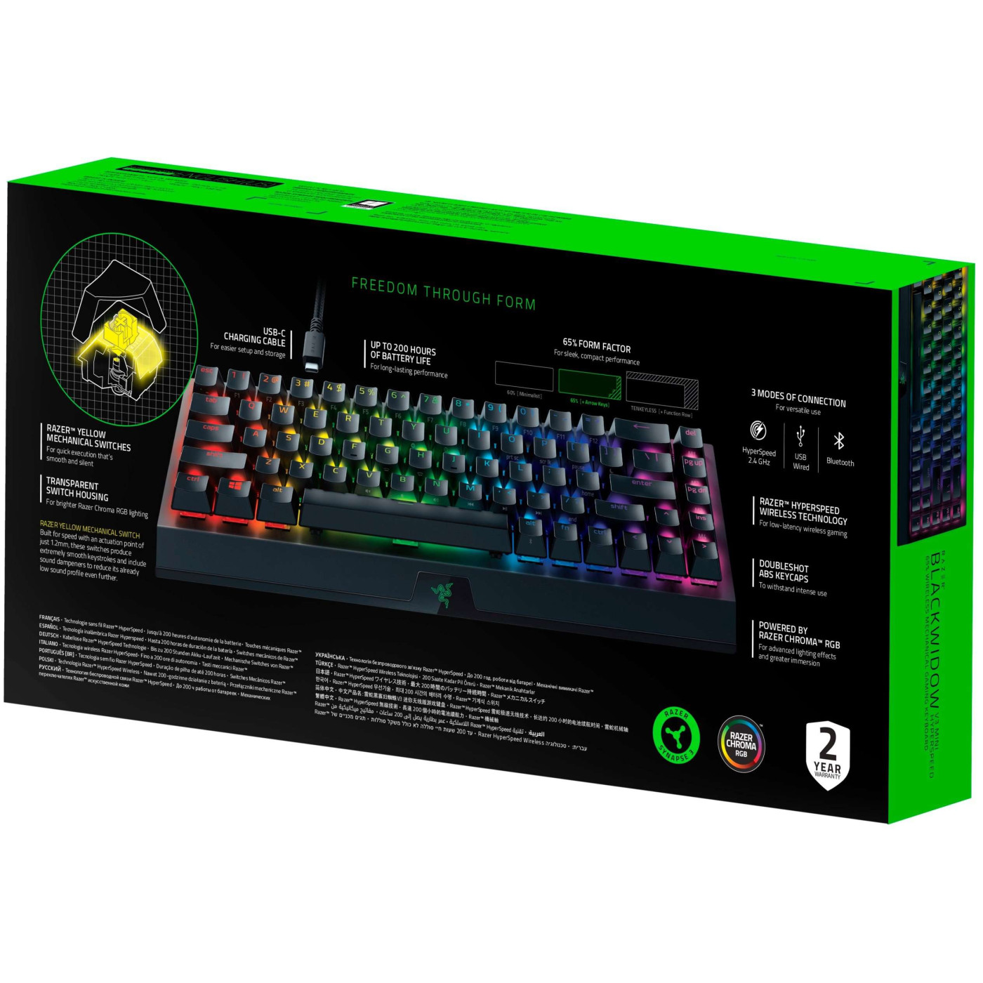 Клавіатура Razer BlackWidow V3 Mini Hyperspeed Yellow Wireless Black (RZ03-03890700-R3R1)