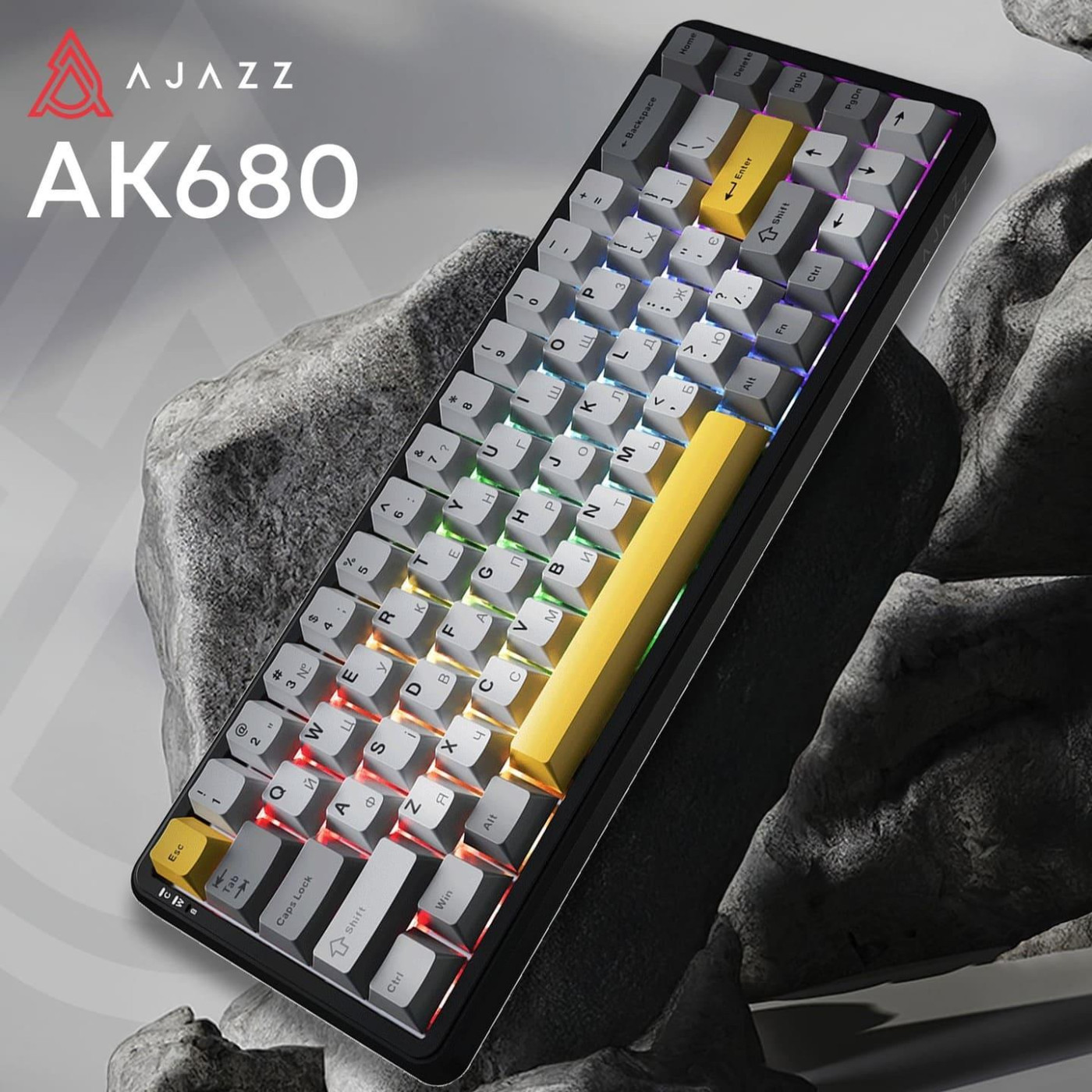 Клавіатура Ajazz AK680 MAX (8+8K) Magnetic Switch Black Gray Yellow Keycaps RG (AK680-M-BGY-A)