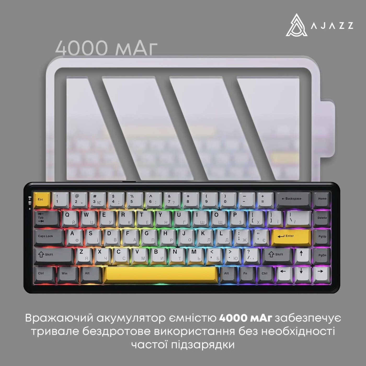 Клавіатура Ajazz AK680 MAX (8+8K) Magnetic Switch Black Gray Yellow Keycaps RG (AK680-M-BGY-A)