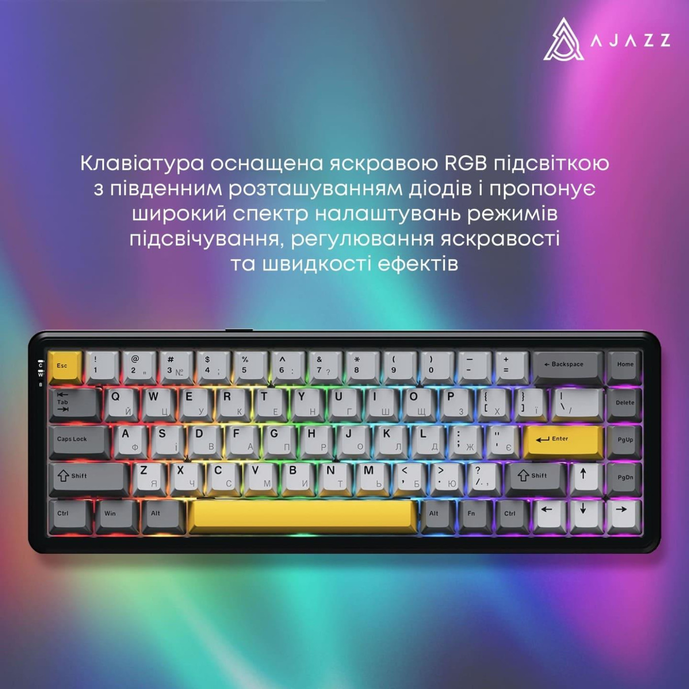 Клавіатура Ajazz AK680 MAX (8+8K) Magnetic Switch Black Gray Yellow Keycaps RG (AK680-M-BGY-A)