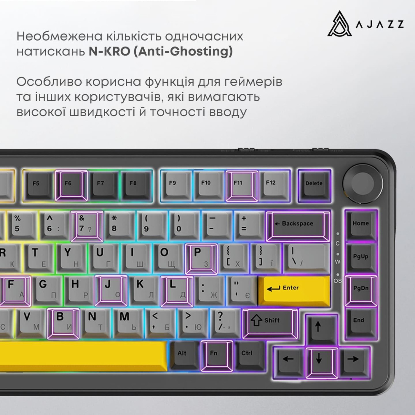 Клавіатура Ajazz AK820 MAX Magnetic switches Black Gray Yellow RGB (AK820MAX-WM-BGY)