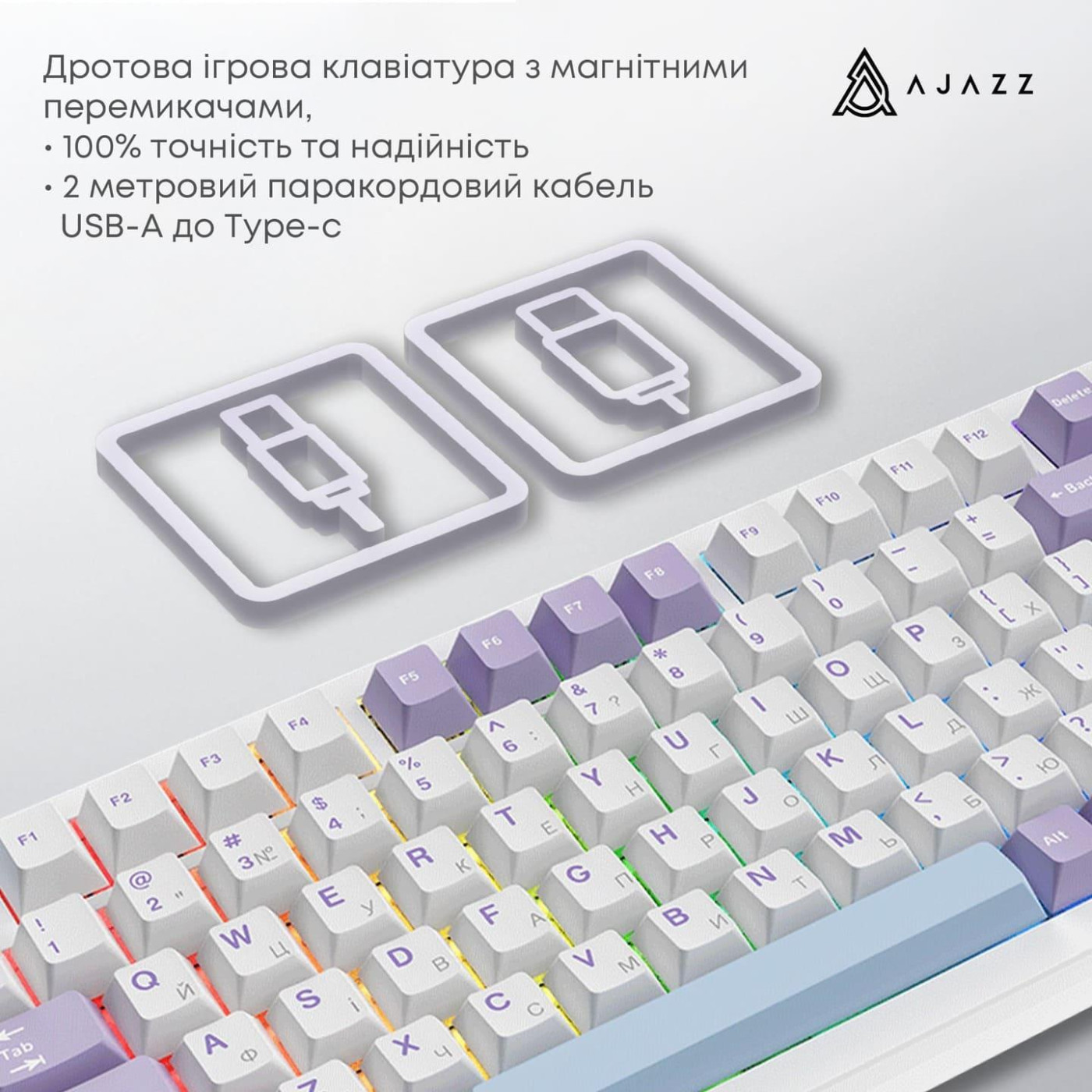 Клавіатура Ajazz AK820 MAX Magnetic switches Purple White Blue RGB (AK820MAX-WM-PWB)