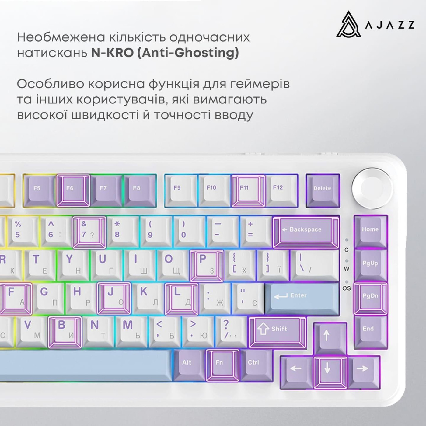 Клавіатура Ajazz AK820 MAX Magnetic switches Purple White Blue RGB (AK820MAX-WM-PWB)