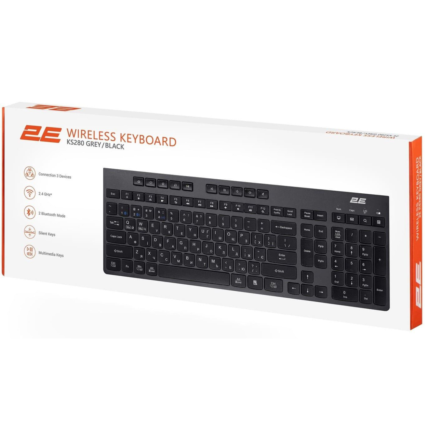 Клавіатура 2E KS280 Wireless EN/UK Silent (2E-KS280WBGR_UA)
