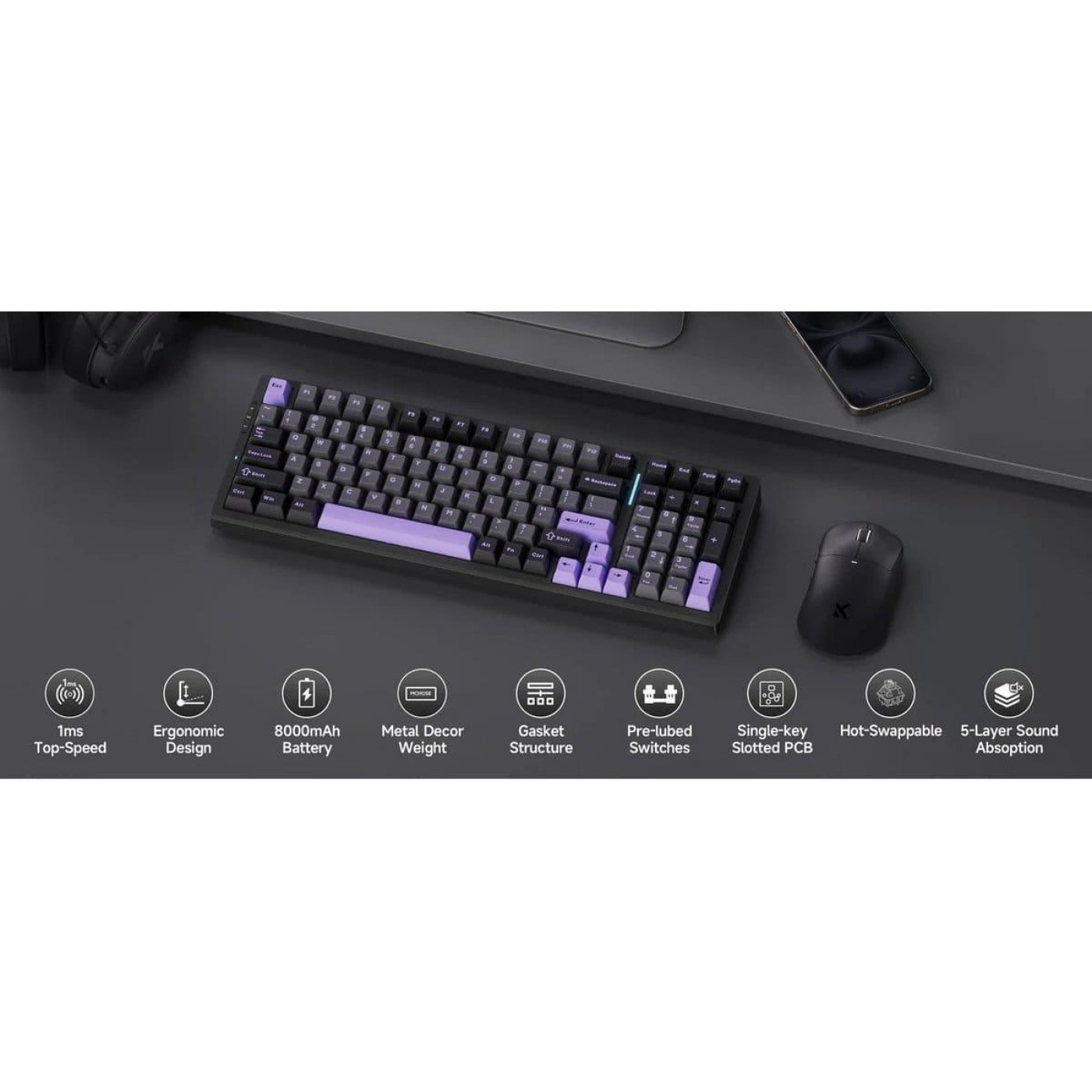 Клавиатура MCHOSE G98 Pro RGB Mechanical Flame Orange Switch Wireless (MC-G98S-5) Black (G-000003843)