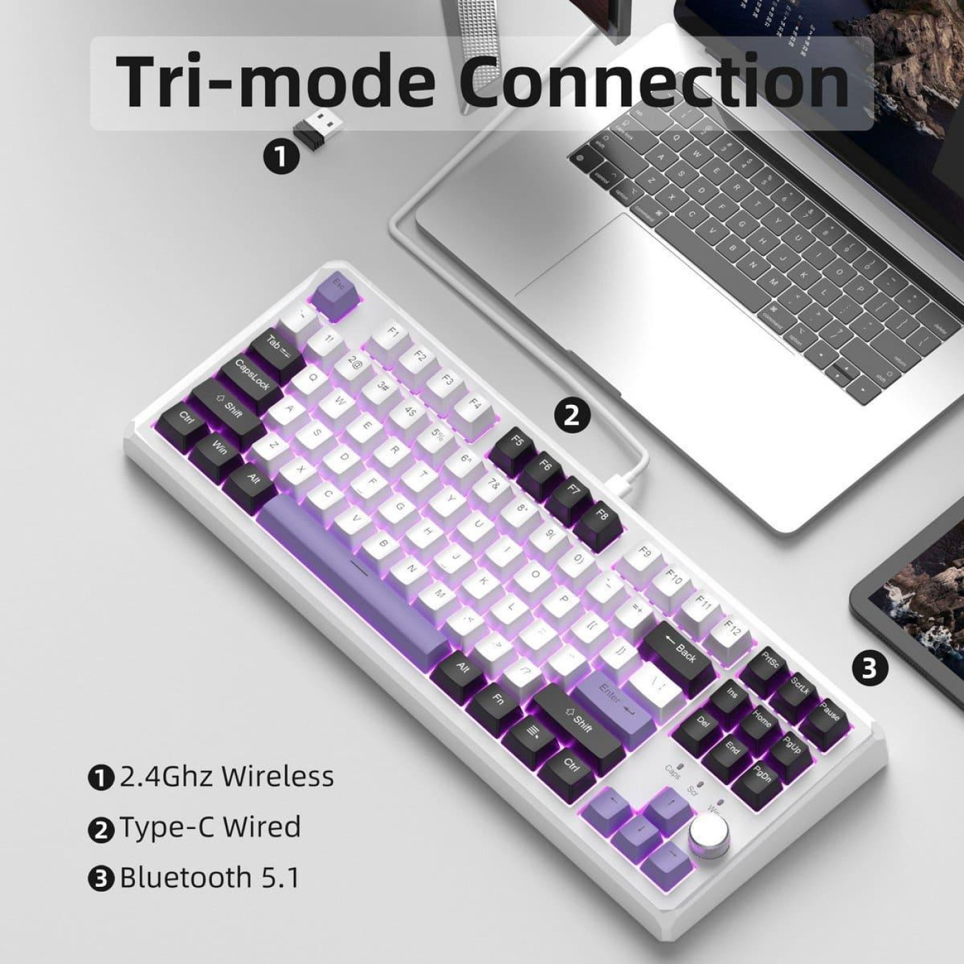 Клавиатура MageGee SKY 87 RGB Ivory White Switch Wireless (6971969728486-UA) Ice Purple (G-000003959)