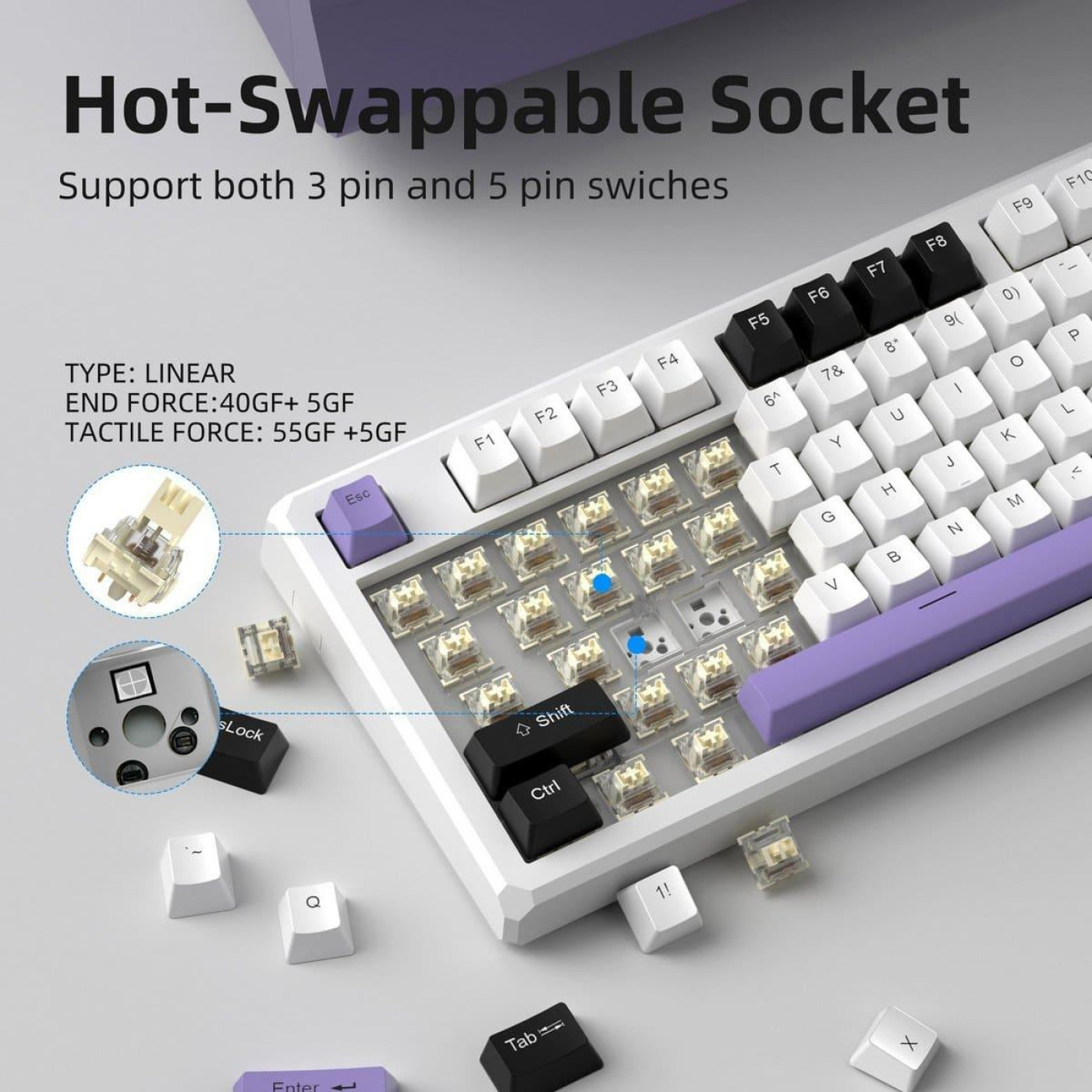 Клавиатура MageGee SKY 87 RGB Ivory White Switch Wireless (6971969728486-UA) Ice Purple (G-000003959)
