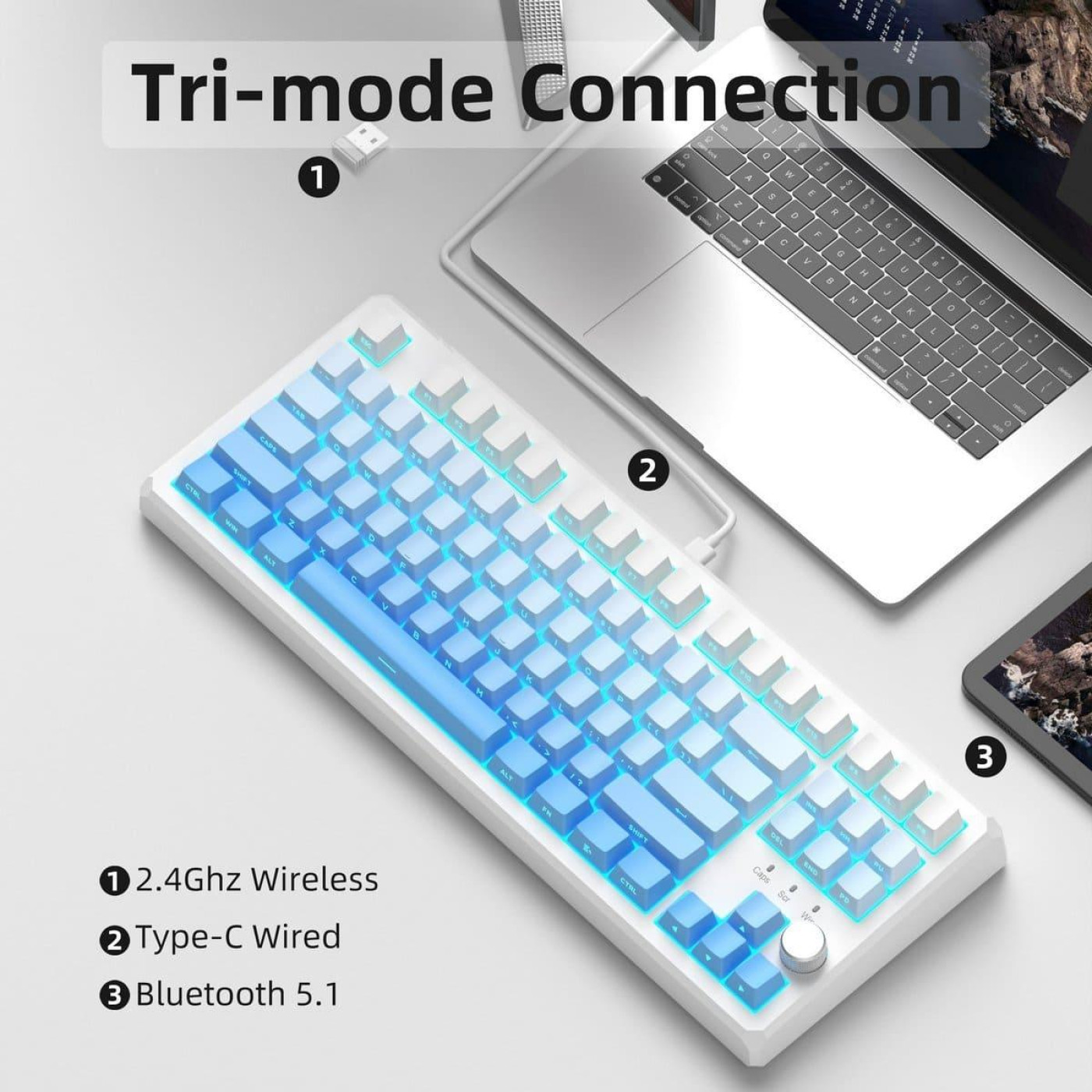 Клавиатура MageGee SKY 87 RGB Blue Whale Switch Wireless (6971969728509) White/Blue Gradient (G-000003958)