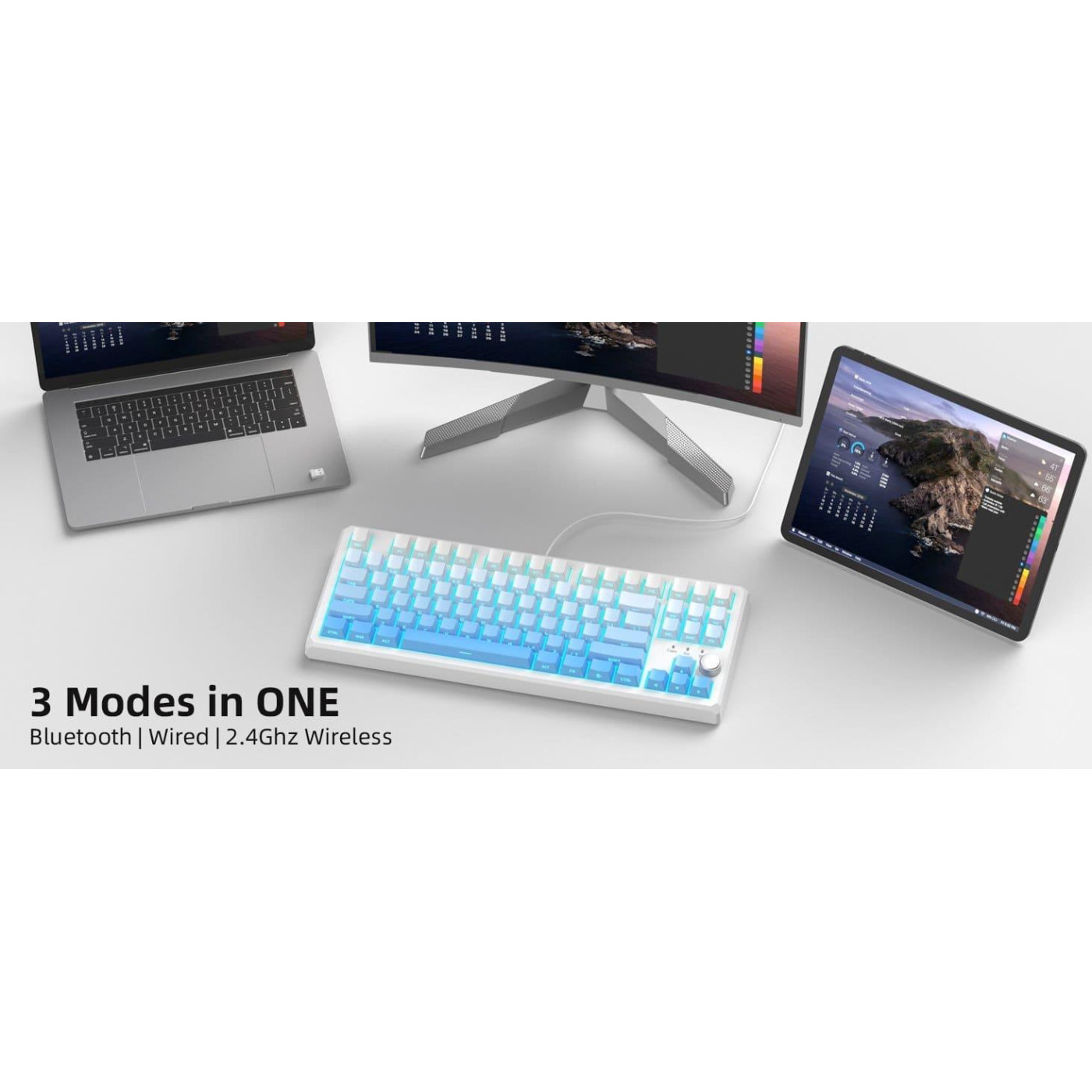 Клавиатура MageGee SKY 87 RGB Blue Whale Switch Wireless (6971969728509) White/Blue Gradient (G-000003958)