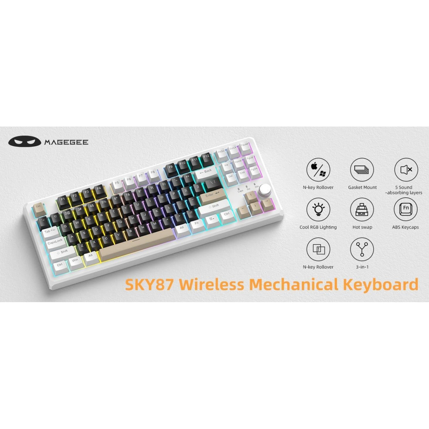 Клавиатура MageGee SKY 87 RGB Blue Whale Switch Wireless (6971969728493-UA) Mocha Brown (G-000003957)