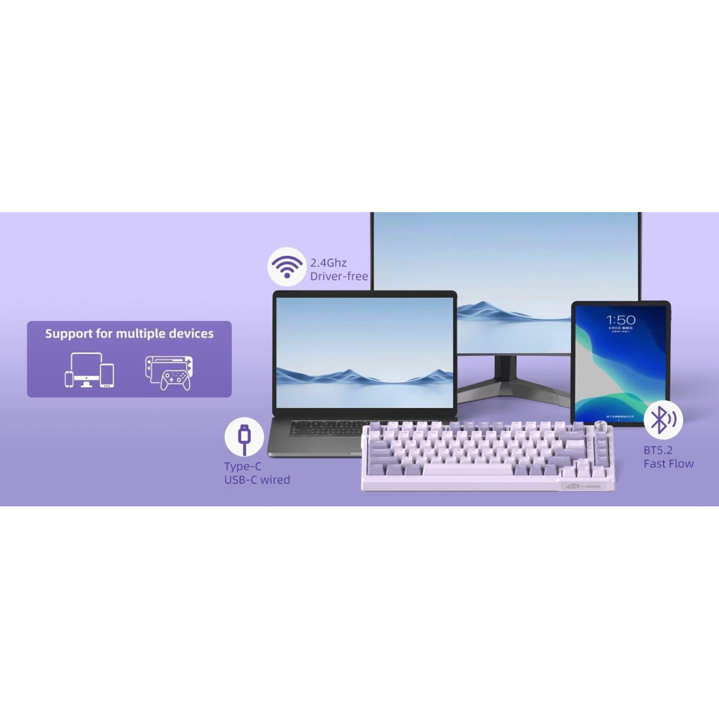 Клавиатура MageGee SKY 81 RGB Violet Switch Wireless (6971969728165-UA) Violet (G-000003956)