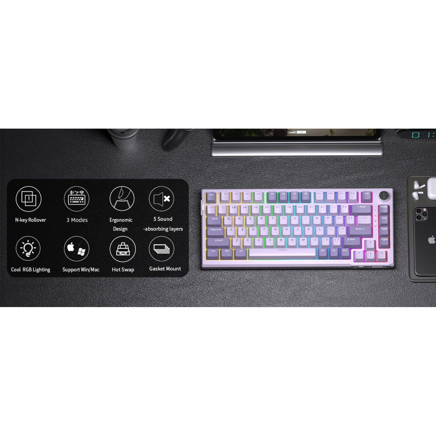Клавиатура MageGee SKY 81 RGB Violet Switch Wireless (6971969728165-UA) Violet (G-000003956)