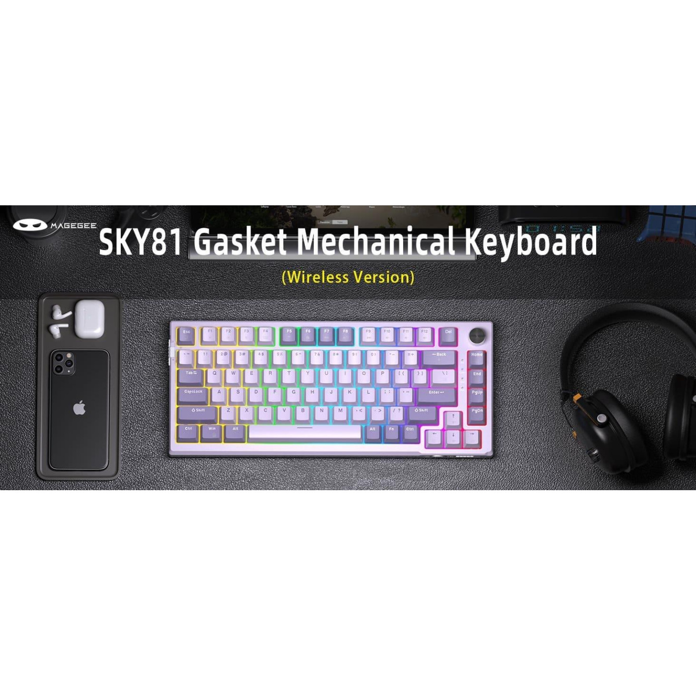 Клавиатура MageGee SKY 81 RGB Violet Switch Wireless (6971969728165-UA) Violet (G-000003956)