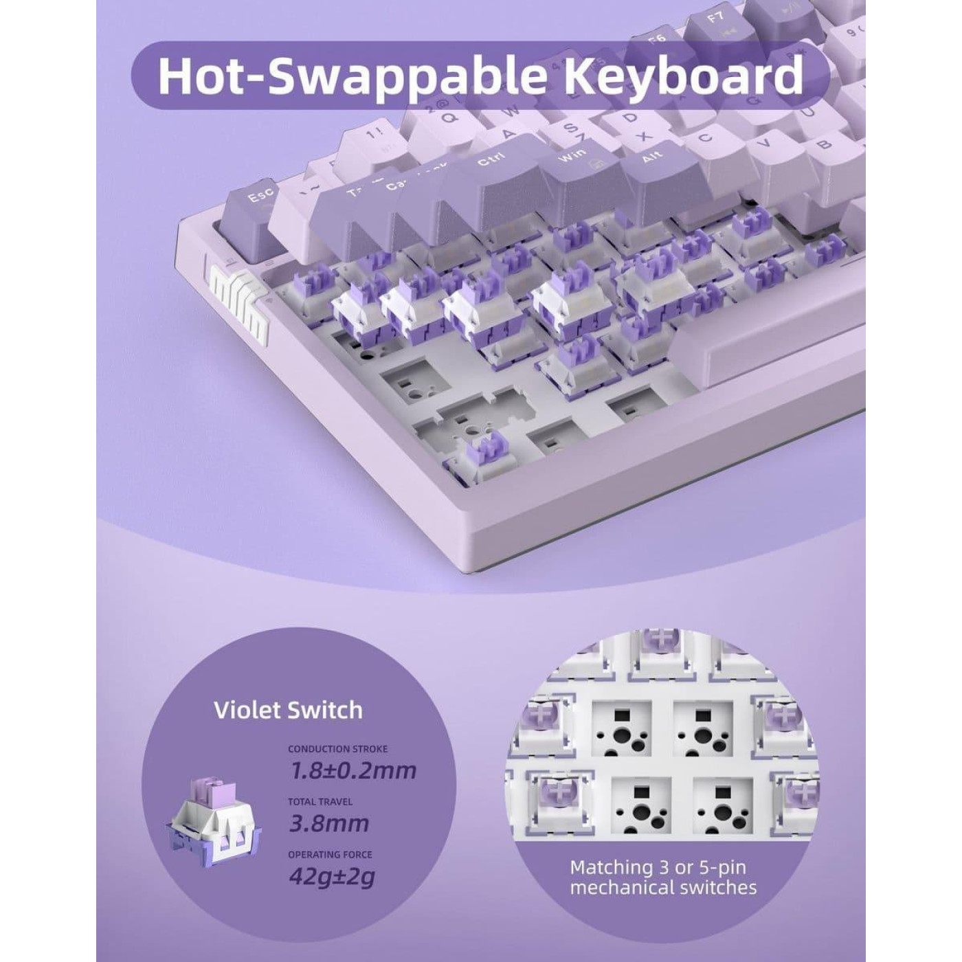 Клавиатура MageGee SKY 81 RGB Violet Switch Wireless (6971969728165-UA) Violet (G-000003956)