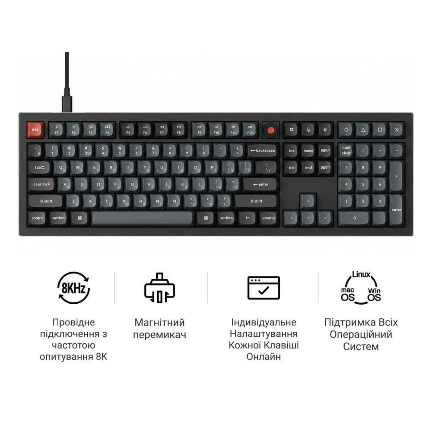 Клавіатура Keychron V6 8K Super Red Switch Black RGB (V6W-D1-UA)