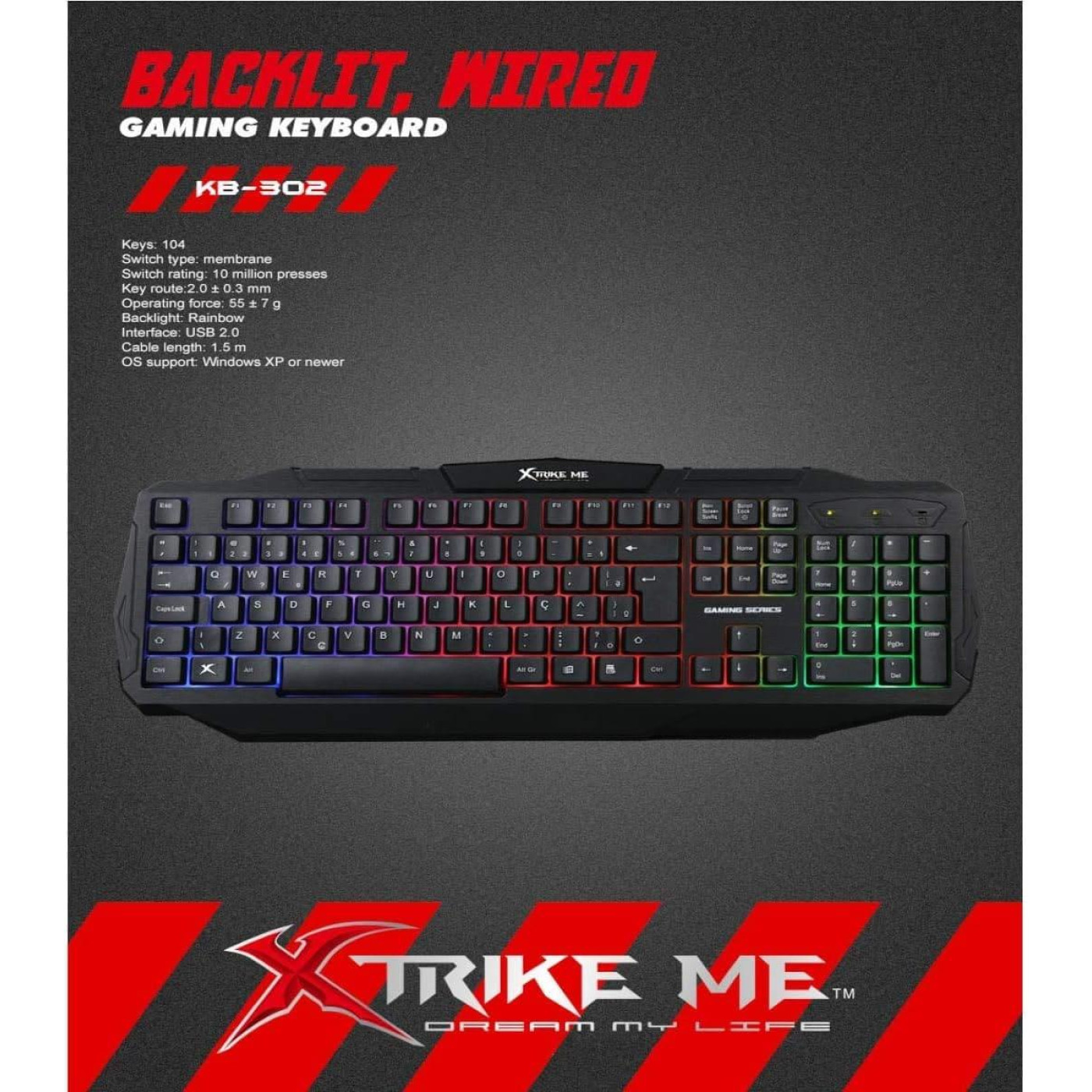 Клавиатура Xtrike Me KB-302 USB RGB Black (6932391917527)
