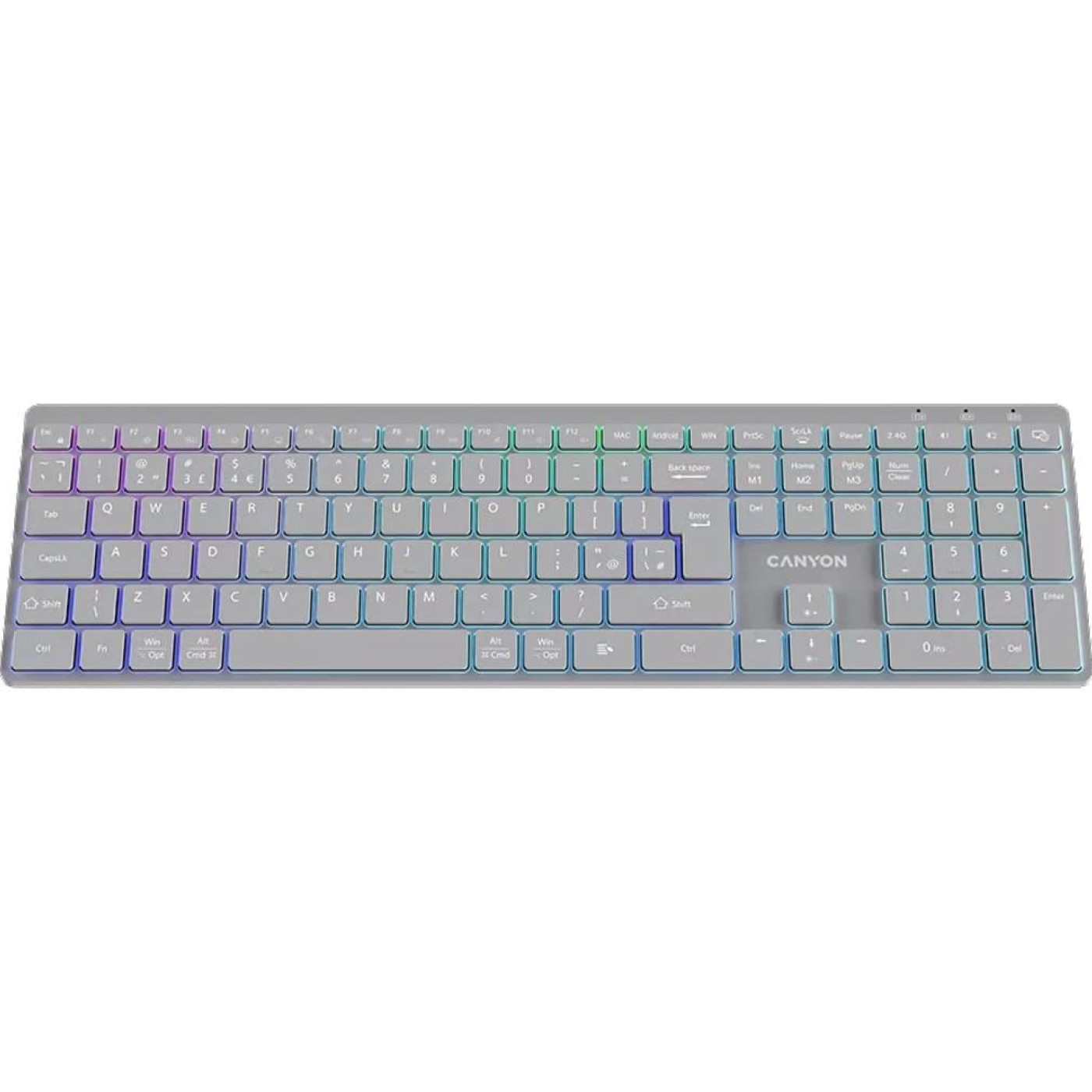 Клавіатура Canyon HKB-W11 UK/US RGB Dual Mode Wireless Grey (CNS-HBTK11G)