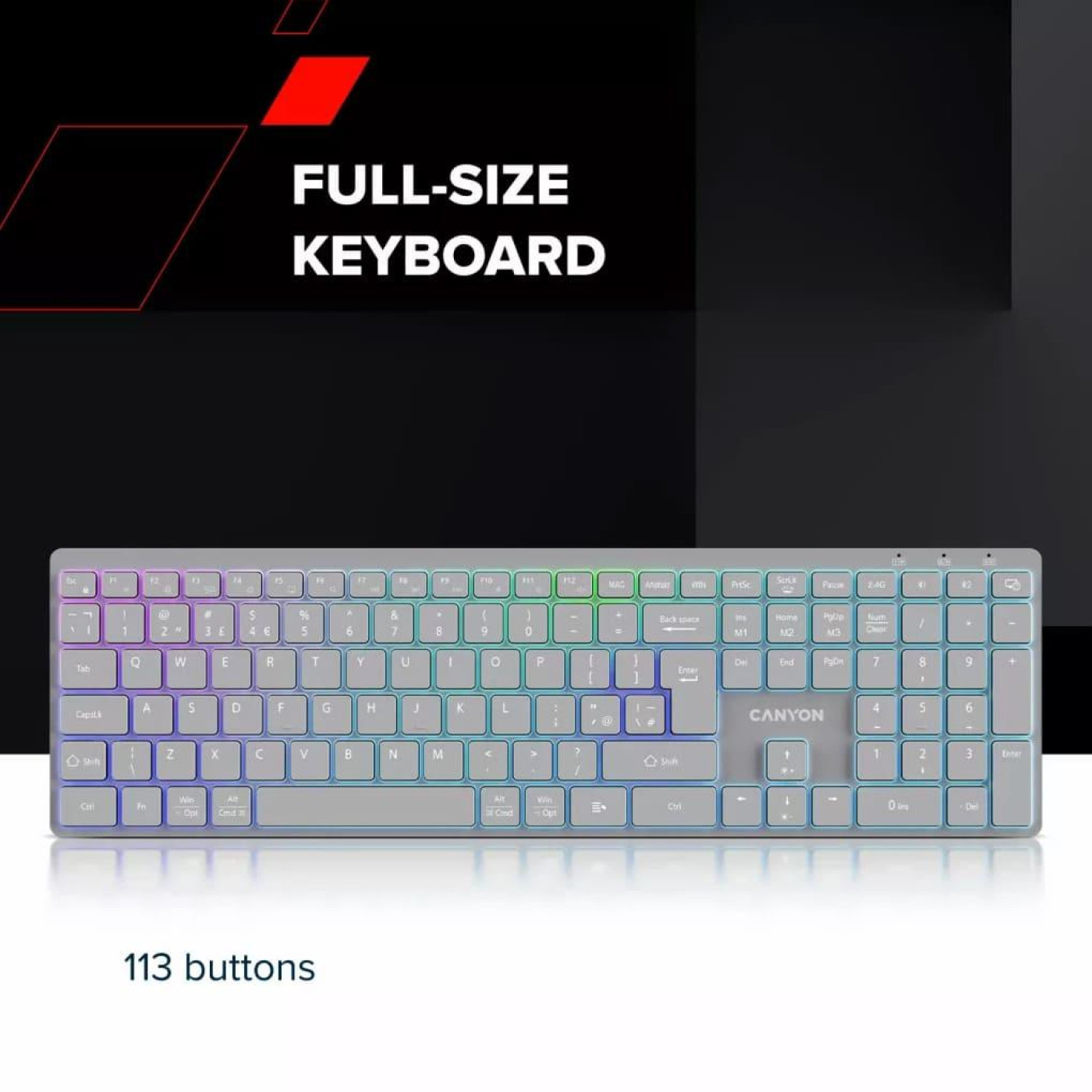 Клавіатура Canyon HKB-W11 UK/US RGB Dual Mode Wireless Grey (CNS-HBTK11G)