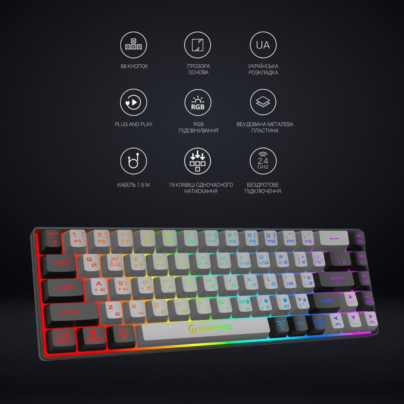 Клавиатура GamePro GK935 RGB Wireless Black (GK935)