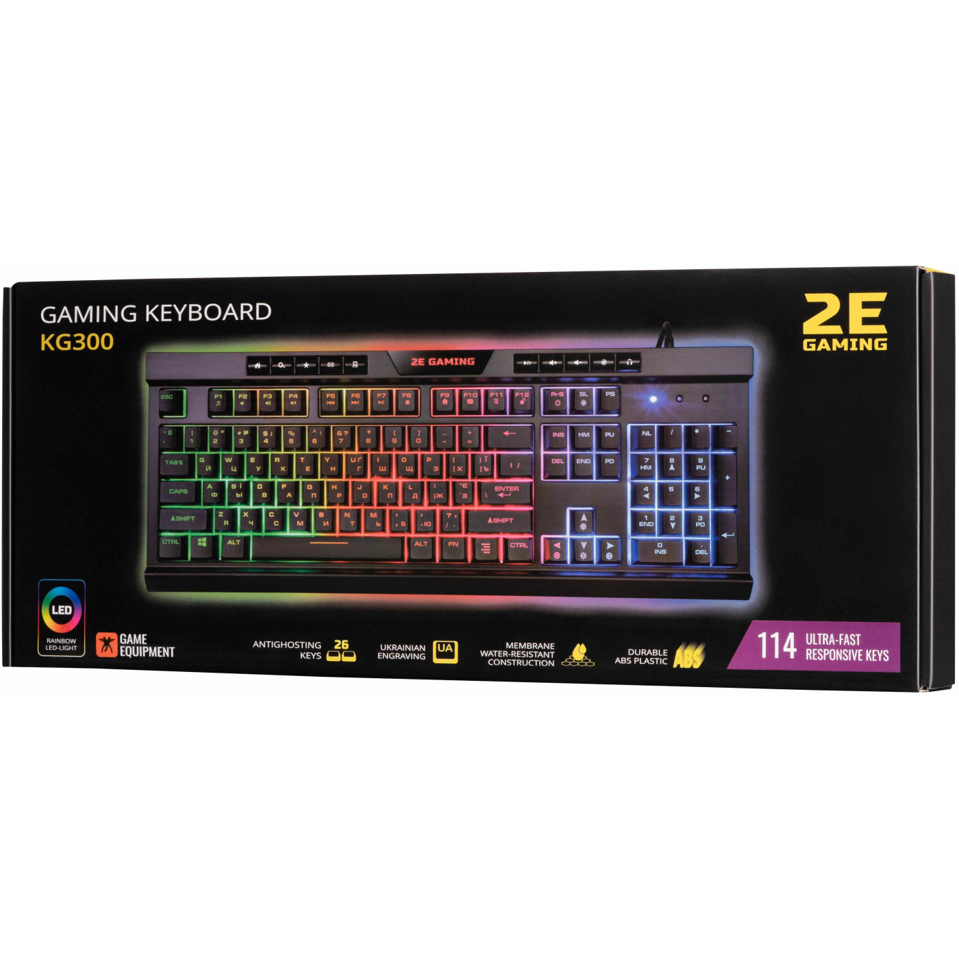 Клавіатура 2E Gaming KG300 LED USB Ukr Black (2E-KG300UB)