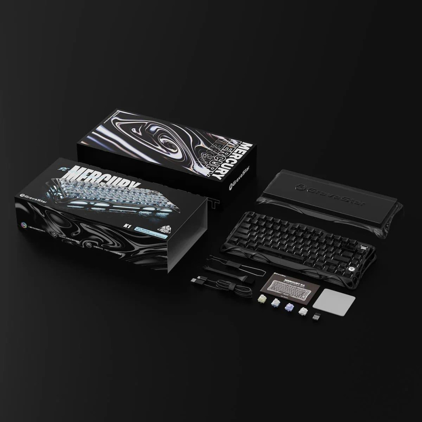 Клавіатура GravaStar Mercury K1 80keys Kailh Cheery Pink EN BT/WL/USB Stealth Black (GSK1_XTAL_BLK)