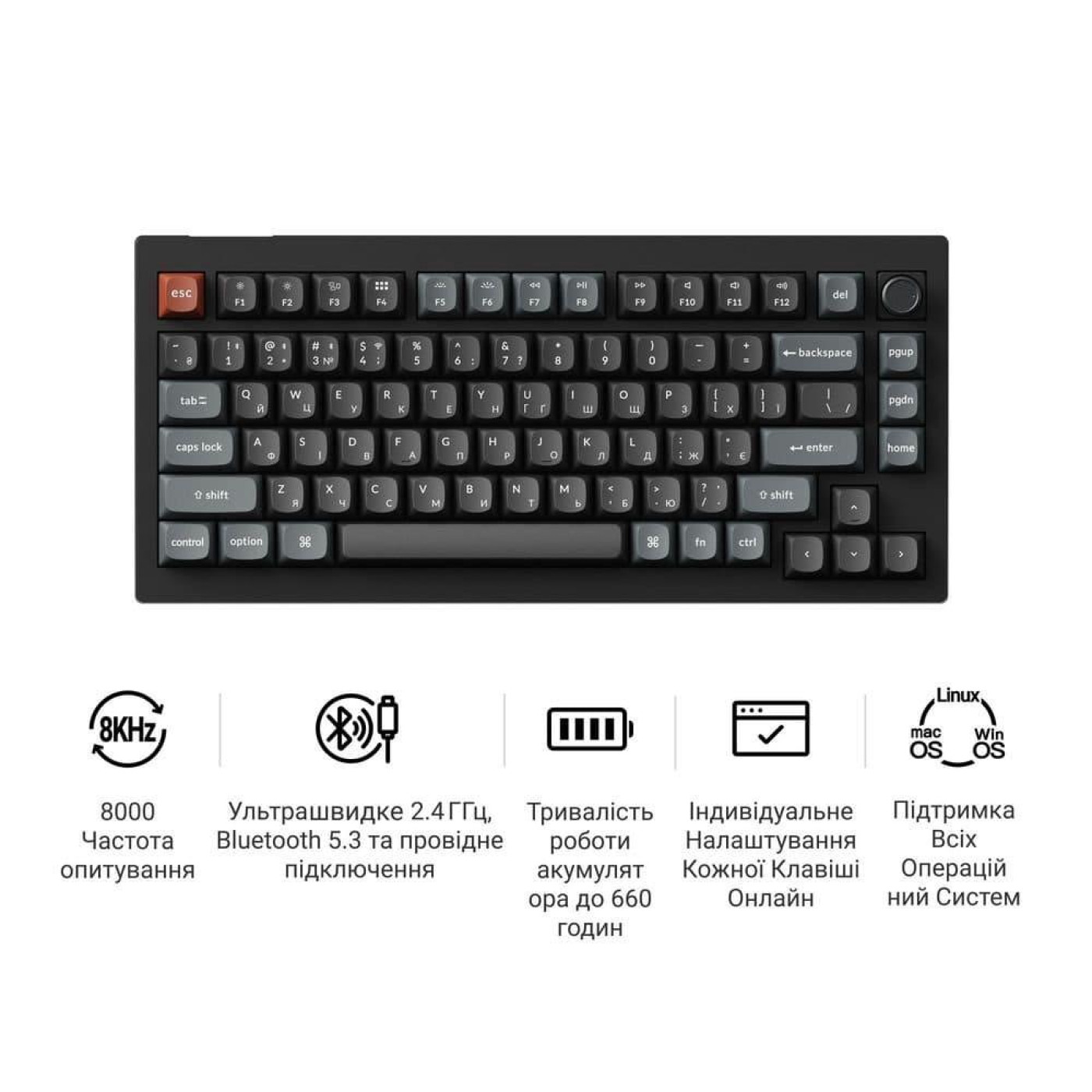 Клавіатура Keychron V1 Ultra Red Switch Black RGB (V1U-D1-UA)