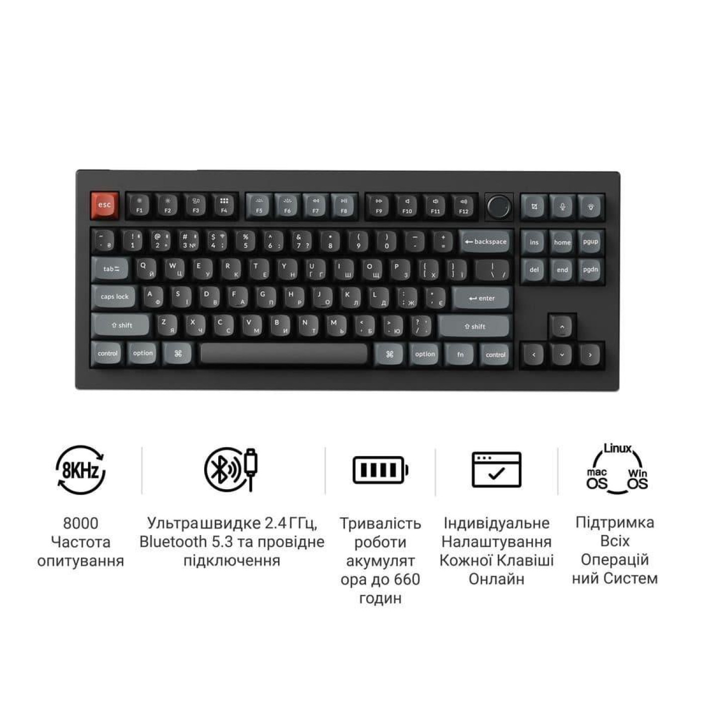 Клавіатура Keychron V3 Ultra Red Switch Black RGB (V3U-D1-UA)
