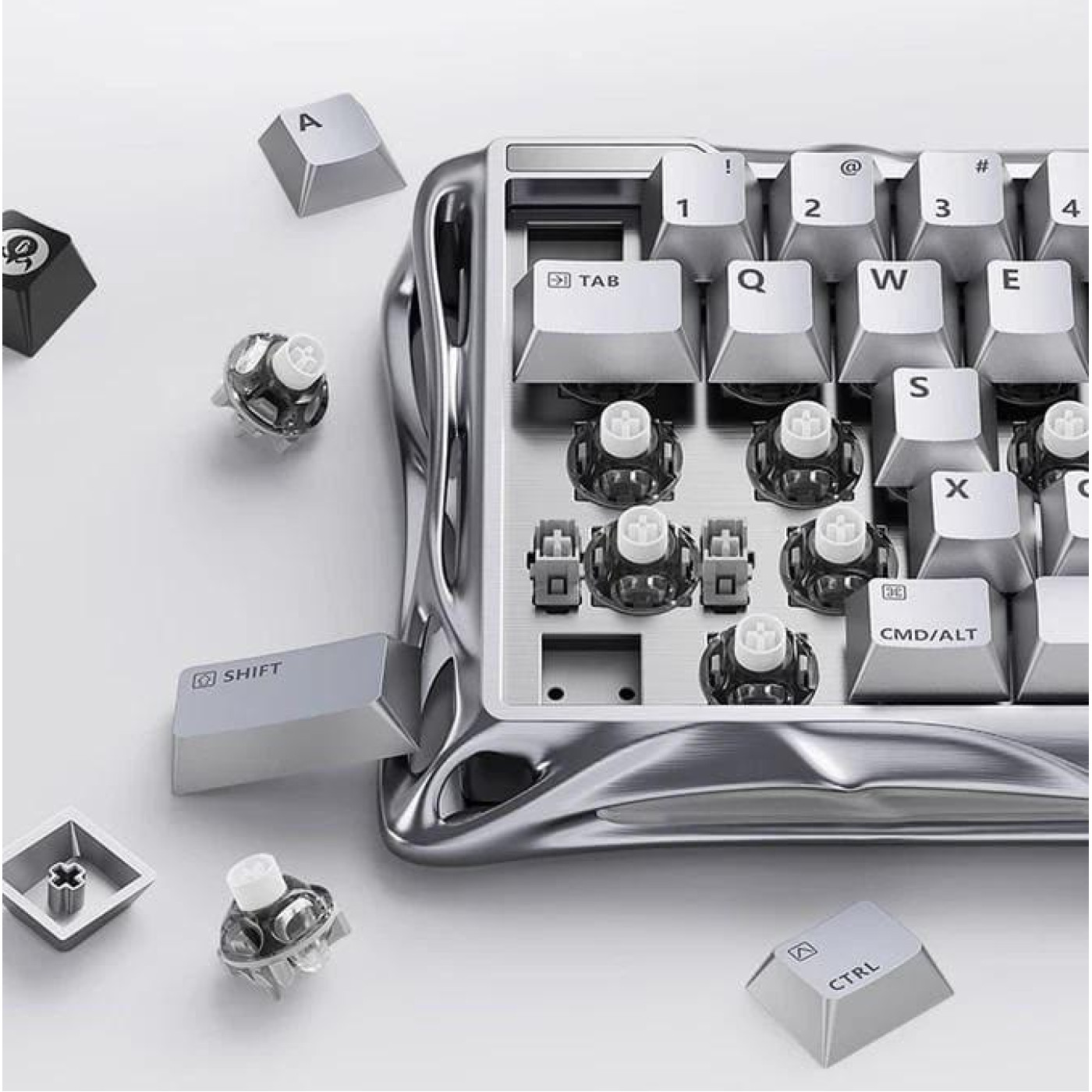 Клавіатура GravaStar Mercury V60 Pro 60keys Blackcore 8K USB-A RGB Chrome Silver (GSV60PRO_XTAL_SLV)